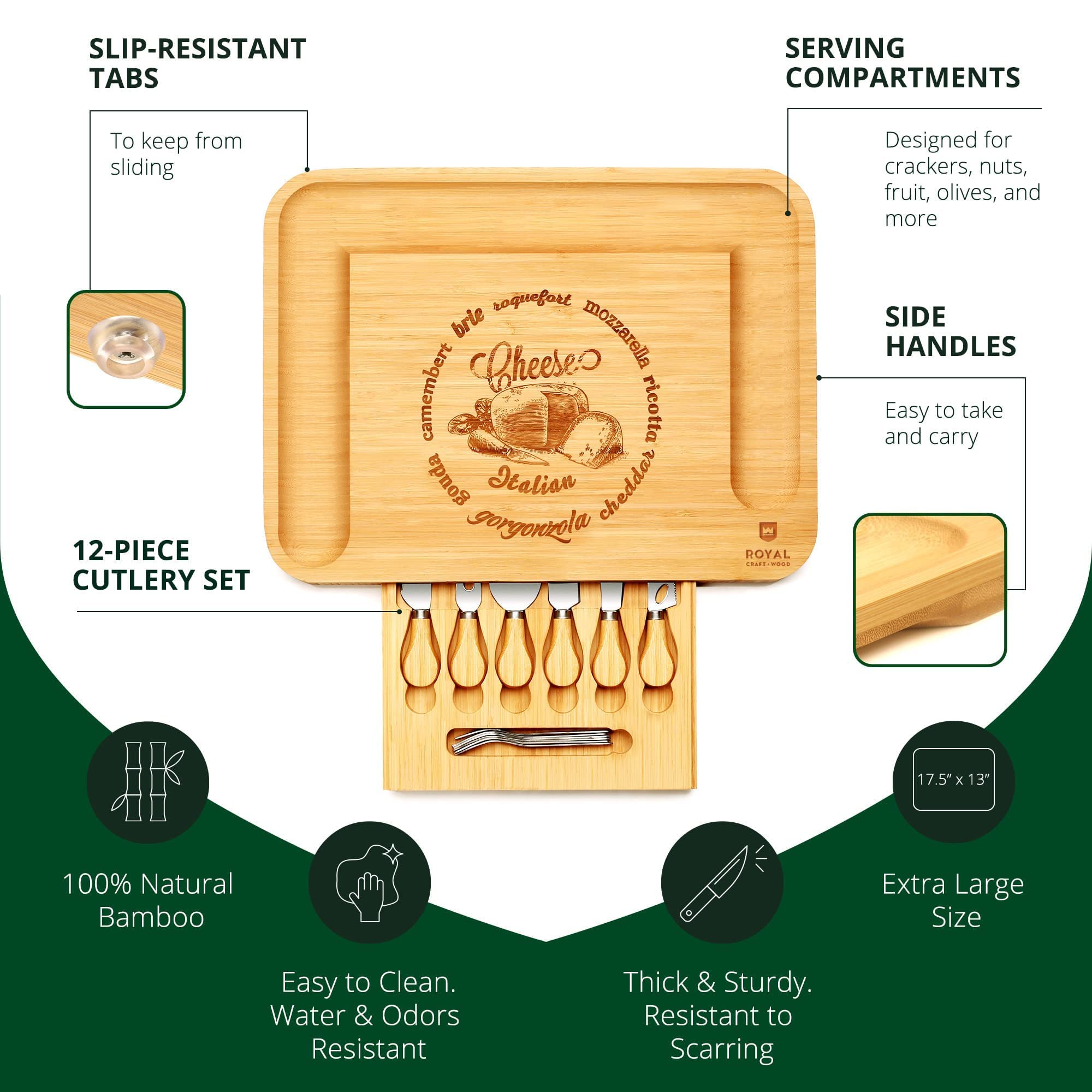 Large Cheese Board and Knife Set Charcuterie Board Set Unique Bamboo