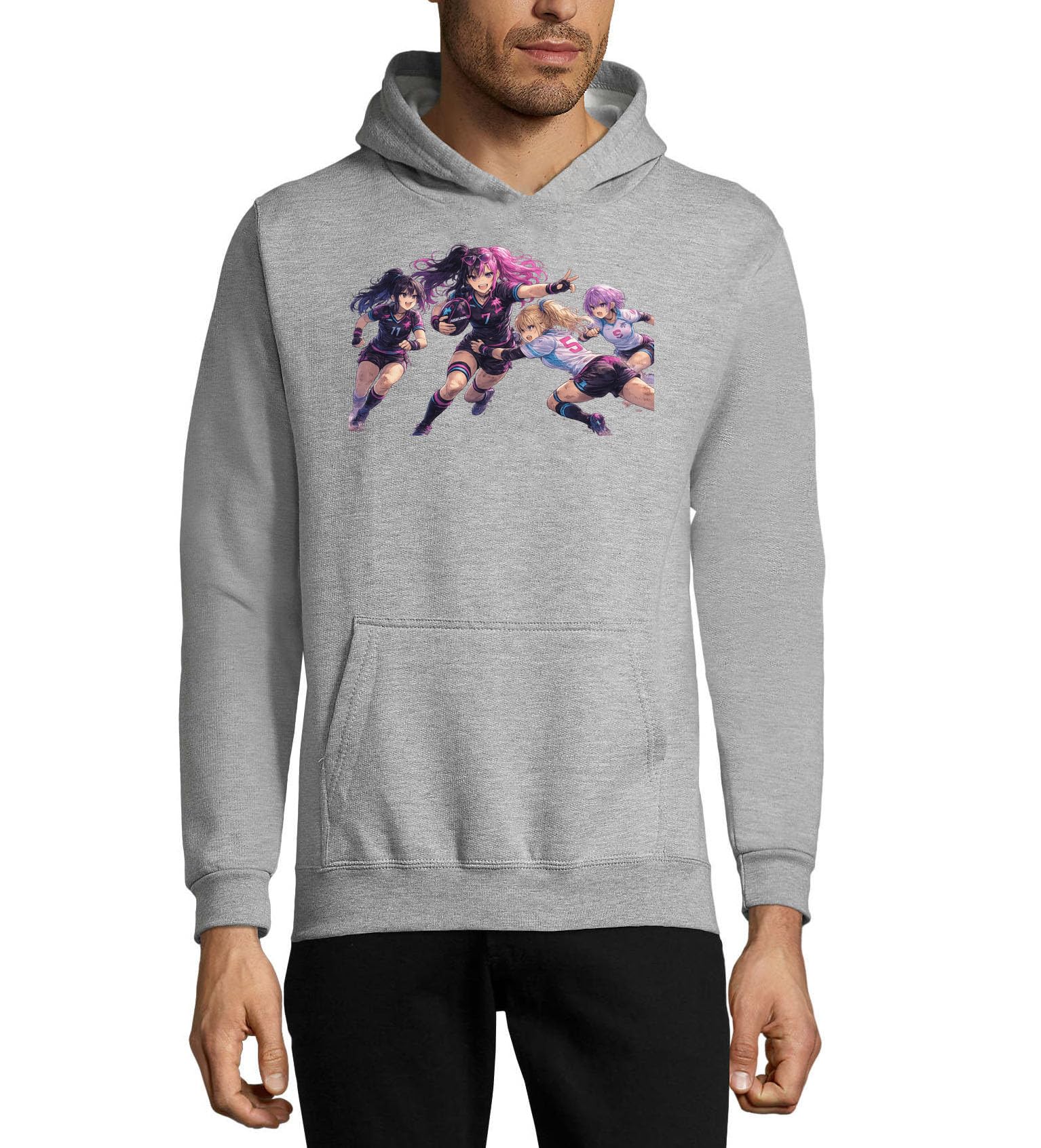 Intense Girls Rugby Match Action Felpa con cappuccio unisex in misto cotone grigio