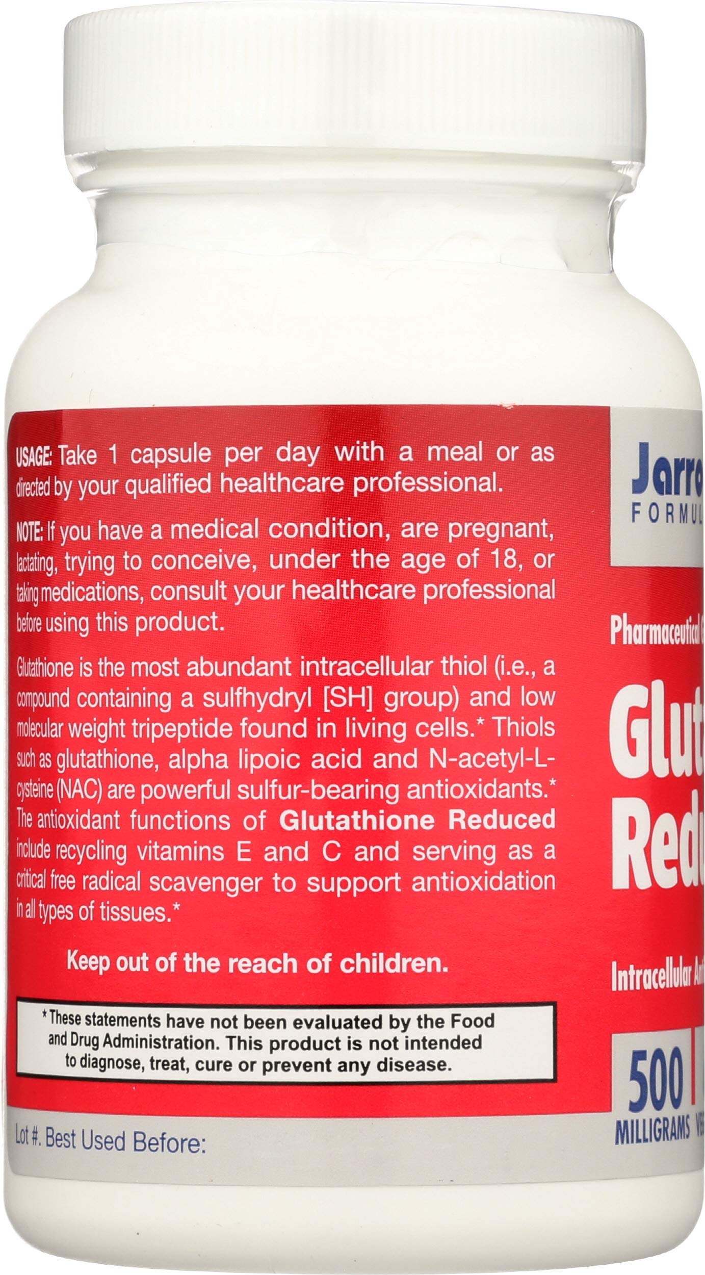 glutathione jarrow amazon Jarrow Formulas Glutathione Reduced 500 mg - 120 Veggie Capsules -  Intracellular Antioxidant - Quality Glutathione Supplements - Supports  Recycling of Vitamins C & E - Non-GMO - Gluten-Free - Vegan : Health &  Household
