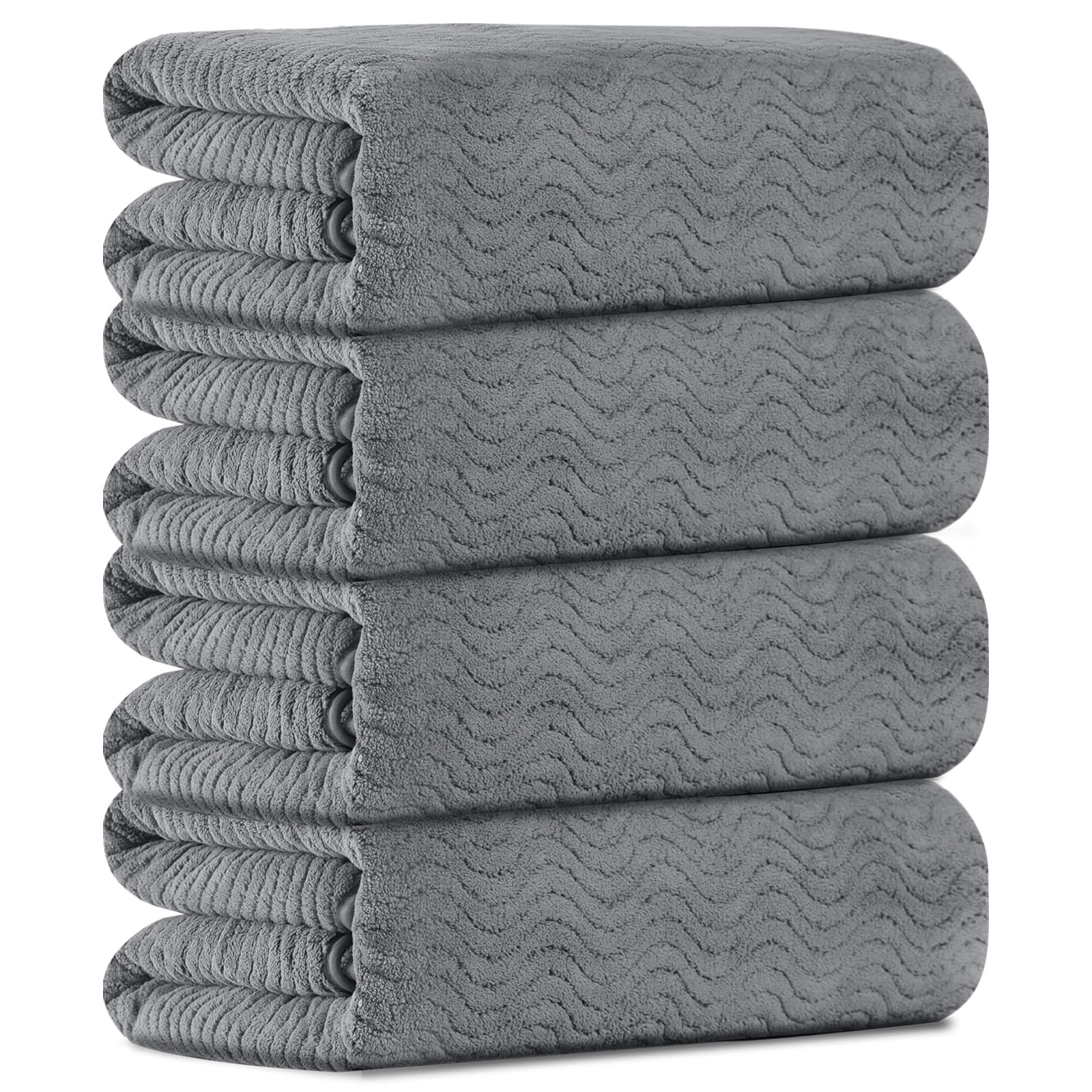 JunseyJunsey Bathroom Towels Set of 4, Oversized Bath Towels Extra Large 35x70 Inch Shower Towels Highly Absorbent Quick Dry Towel Textured Soft Bath Sheet Towels for Adults Fitness Camping Spa Grey