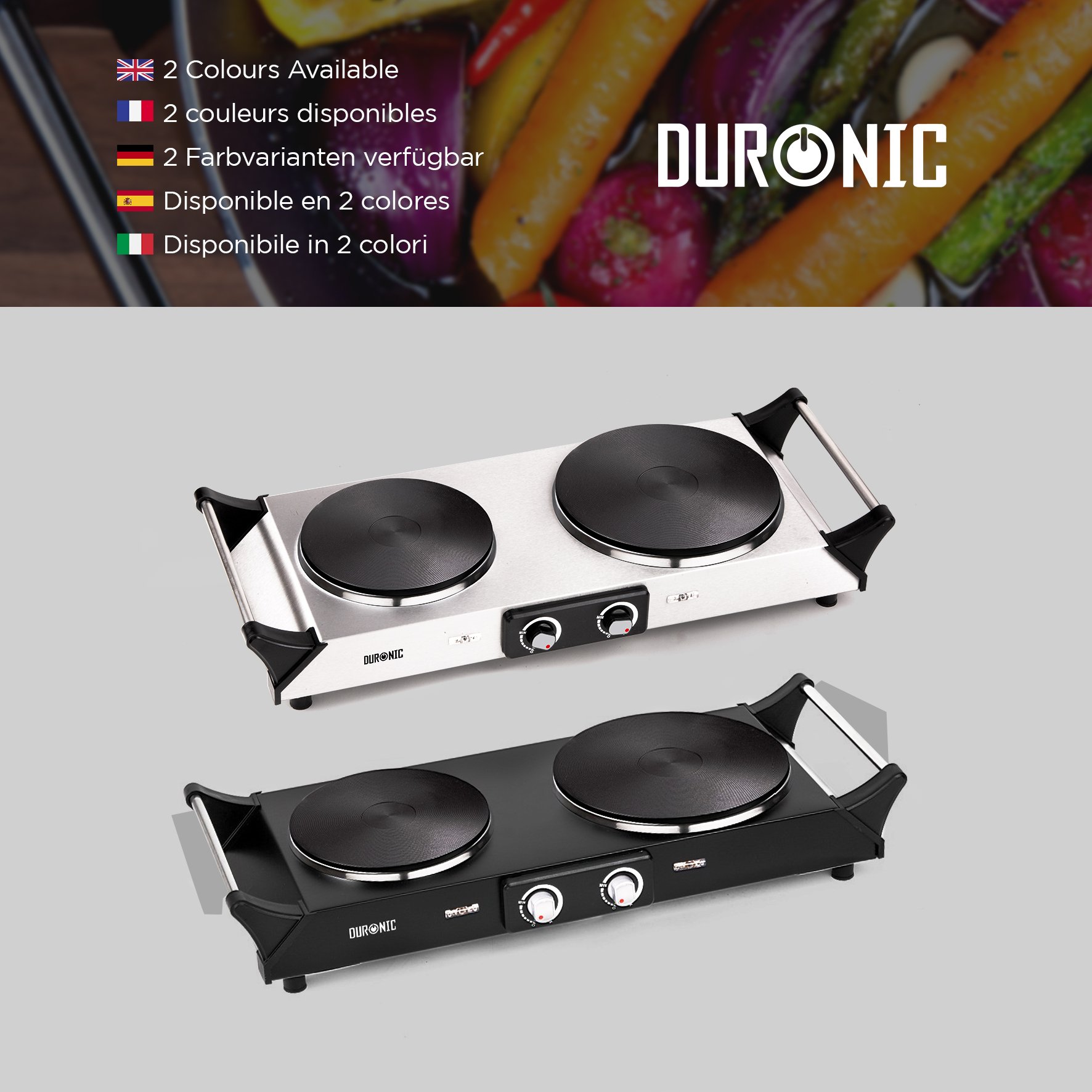 Buy Duronic Hot Plate HP2BK TableTop Cooking 2500W Black Steel Electric Double Hob with