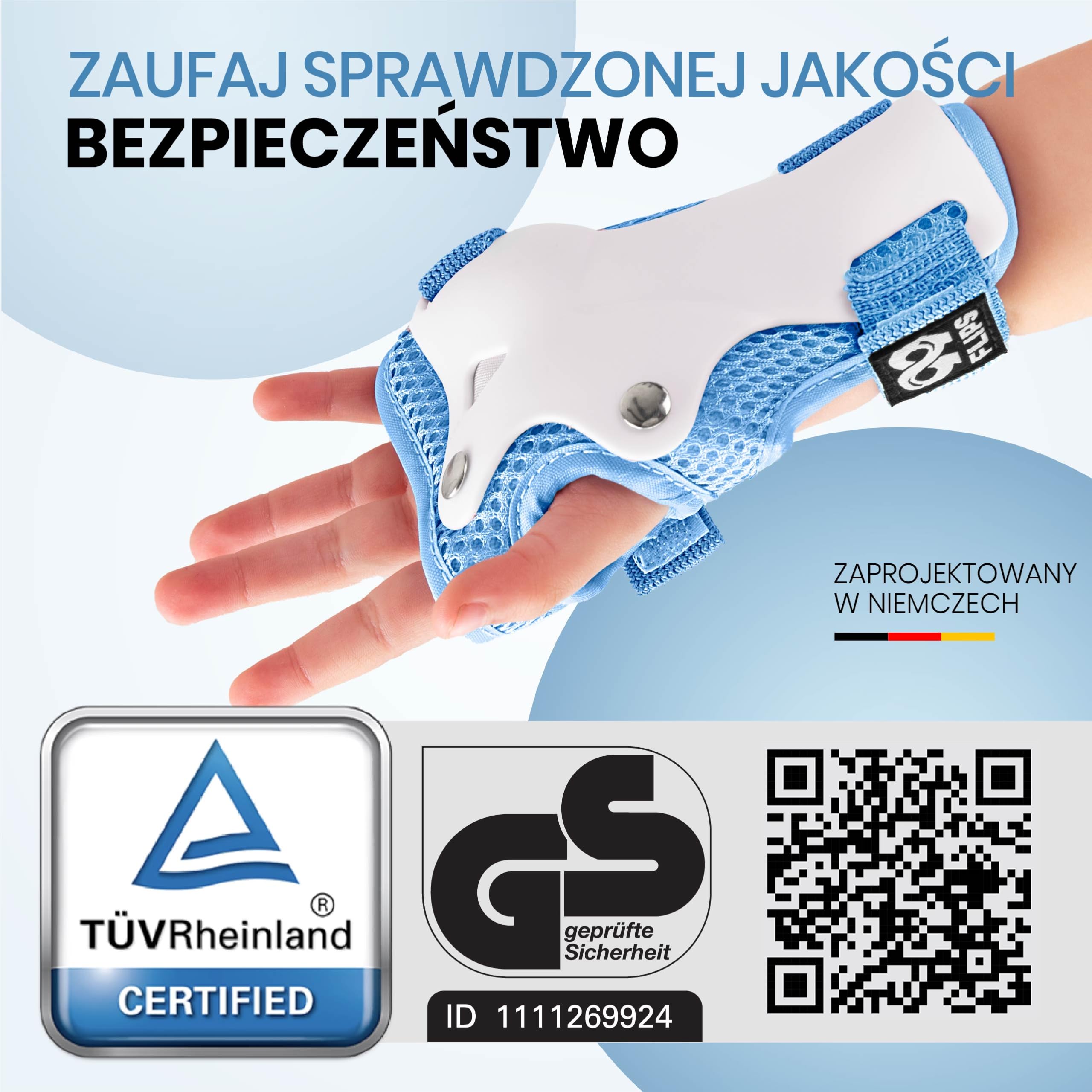 99FLIPS FLASH Jasnoniebieskie Ochraniacze na Rolki dla Dzieci od 3 lat XS Zestaw 6 el z Certyfikatem GS TÜV Rheinland Nakolanniki i Nałokietniki Dziecięce