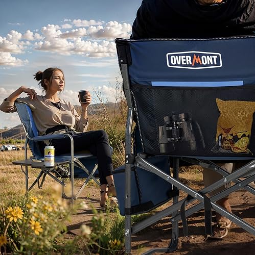 Miniatura 2 de Overmont Oversized Lightweight Camping Chair - Comfortable Heavy Duty Foldable Directors Chairs with Side Table & Cooler Bag for Outside Camp Beach