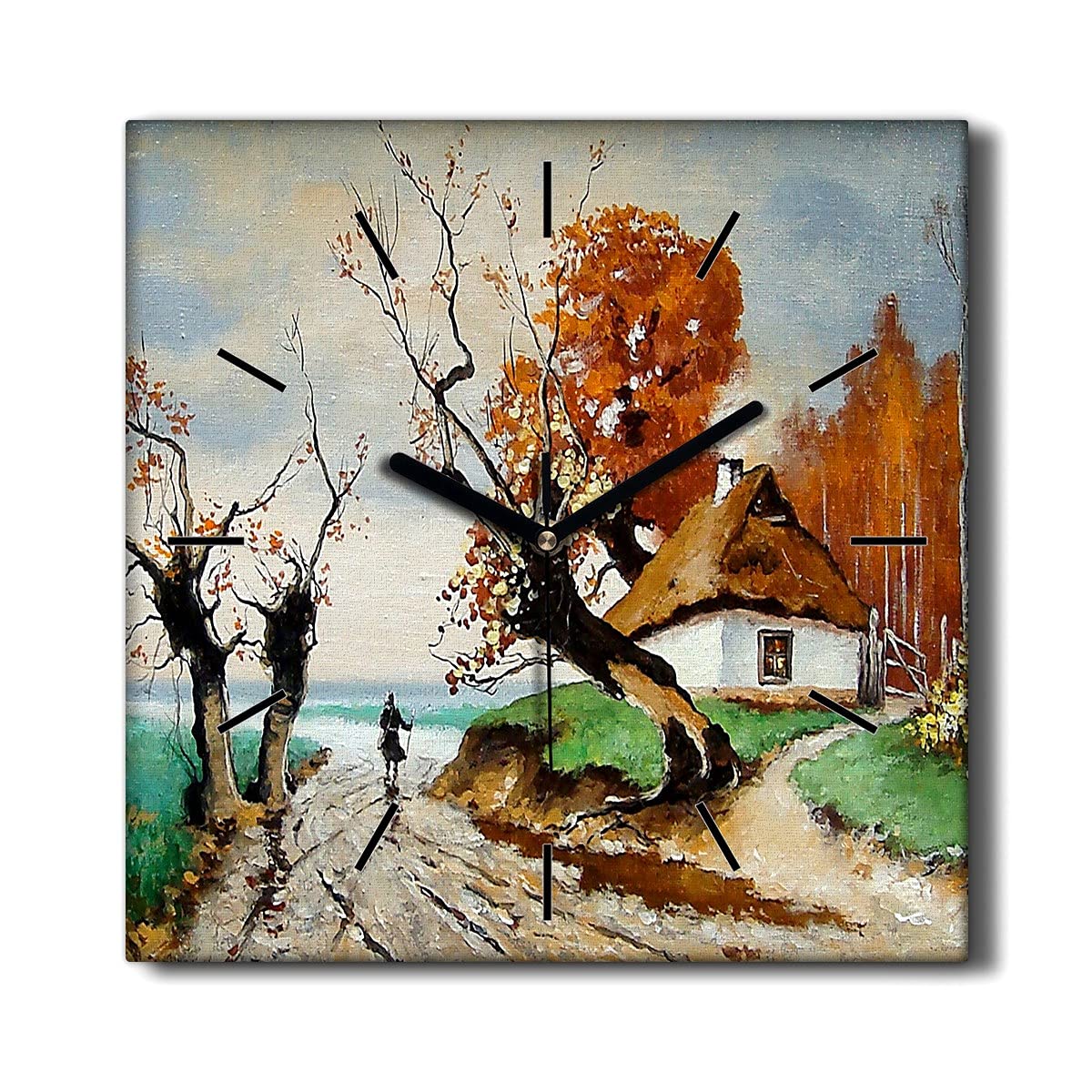 Horloge sur Toile 30x30 cm Coloray Village Cabane Arbre pour Salon