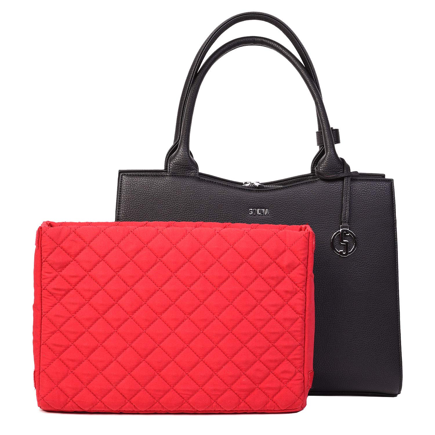 Socha Laptoptasche Damen/Businesstasche Frauen/Notebooktasche mit Tragegurt - Elegant - Extra leichte Synthetik - Deep Black Midi - 14 Zoll Schwarz