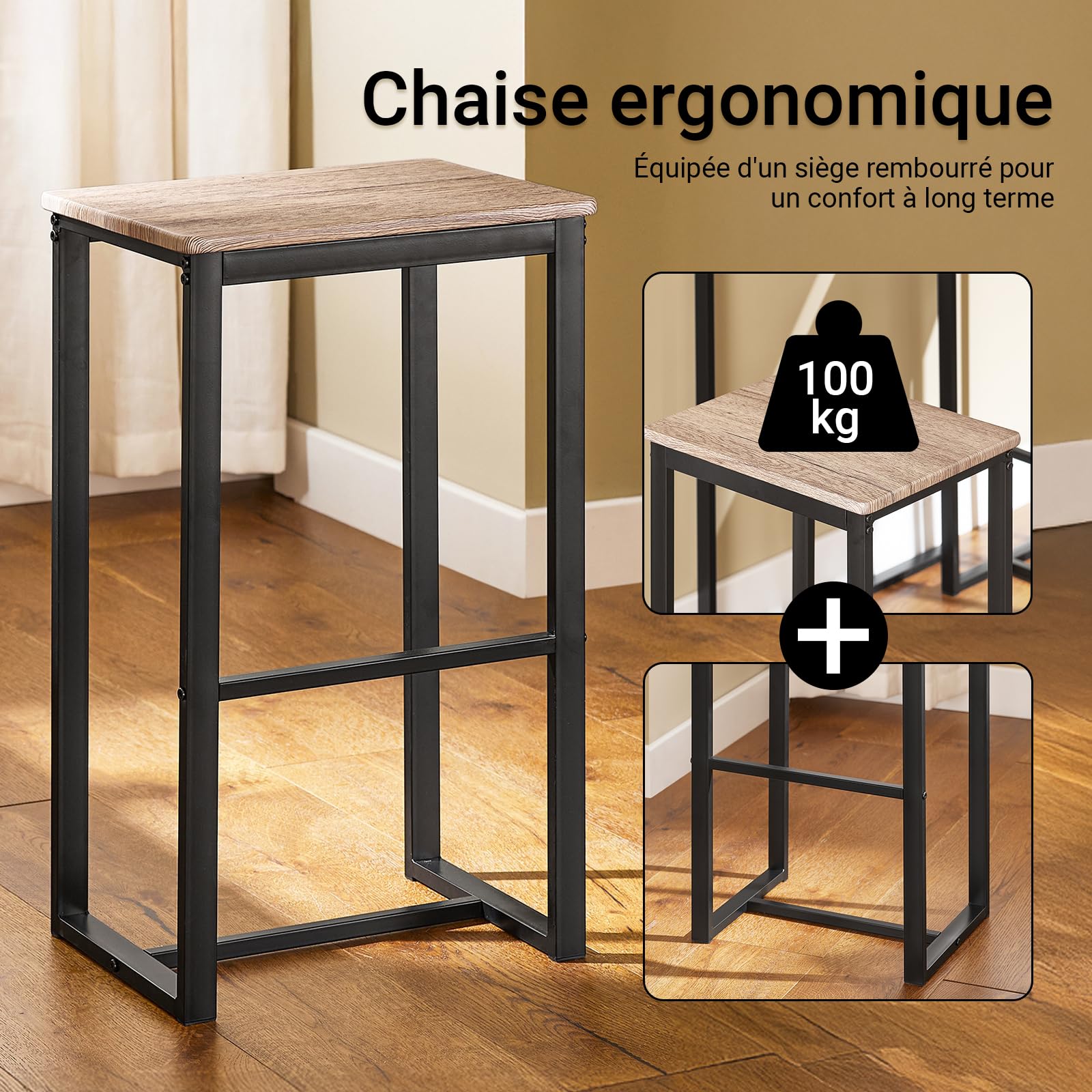 SoBuy Table Haute Mange Debout avec 4 Tabourets Ensemble Table Bar Cuisine Gain de Place pour Petit Espace Table Mange-Debout Compacte pour Cuisine, Balcon ou Salle à Manger 100x60x93cm OGT15-N