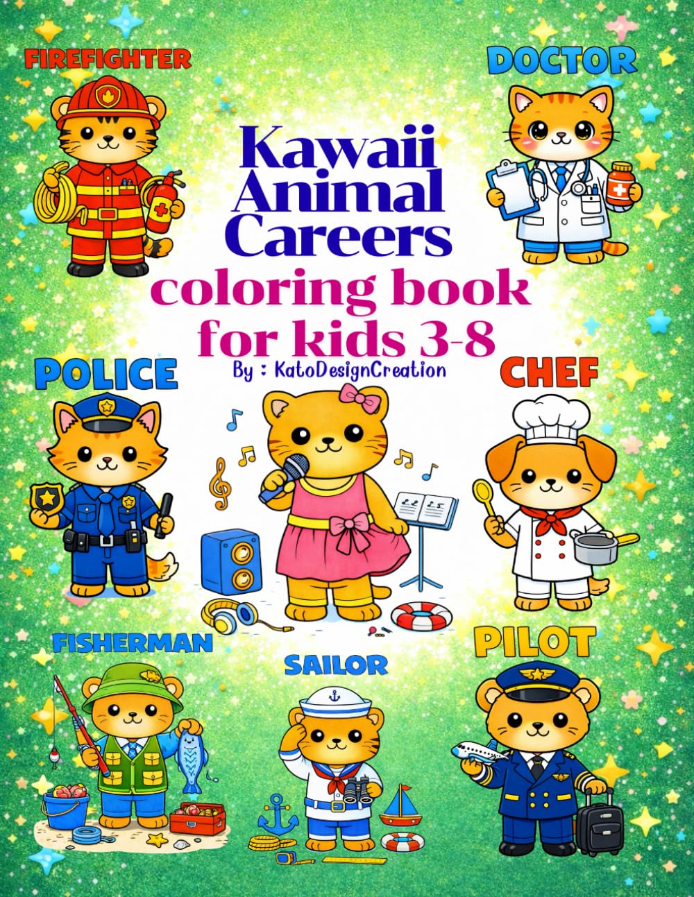 Kawaii animal careers: Bold and Easy Cozy Careers coloring book for kids 3-8