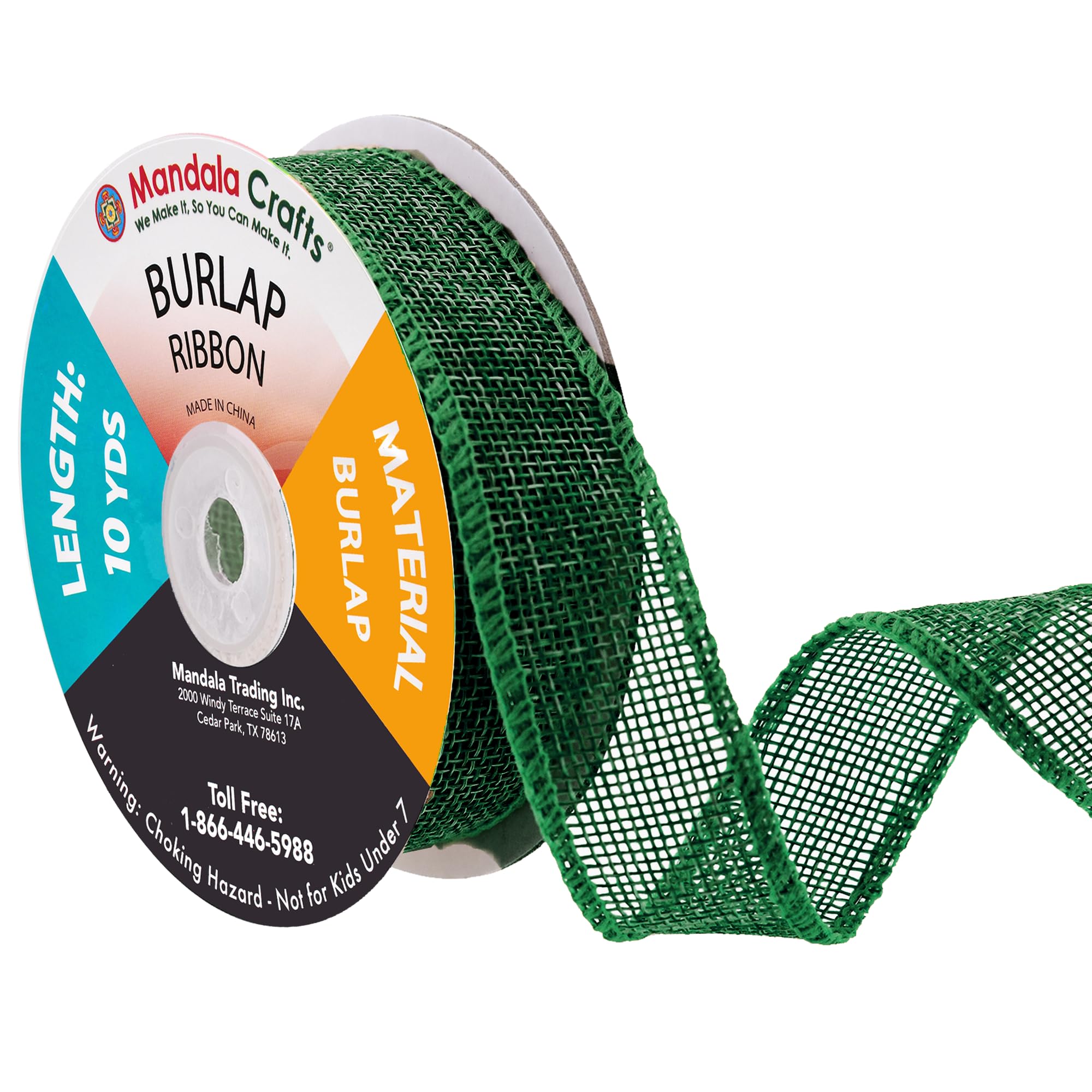 Mandala Crafts Green Burlap Ribbon 1 Inch Wide Jute Ribbons for Crafts - 20 Yds Roll Rustic Burlap Wrap Trim Ribbons for Wreaths Bows Wedding Party