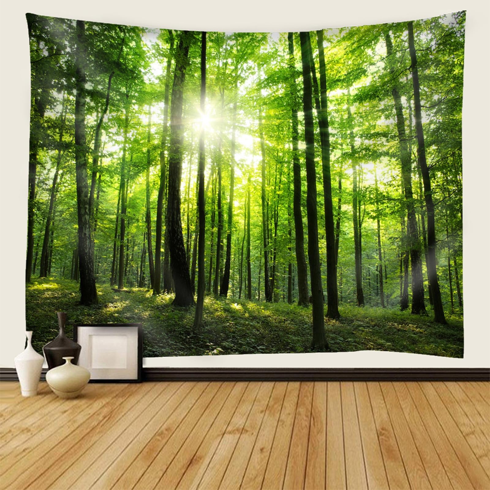 Beydodo Wandteppich Groß 300x256CM, Wandbehang Wald Grün Wandvorhang Motiv Natur Wandteppich Aesthetic Wall Tapestry Wanddeko für Schlafzimmer Wohnzimmer Wohnheim