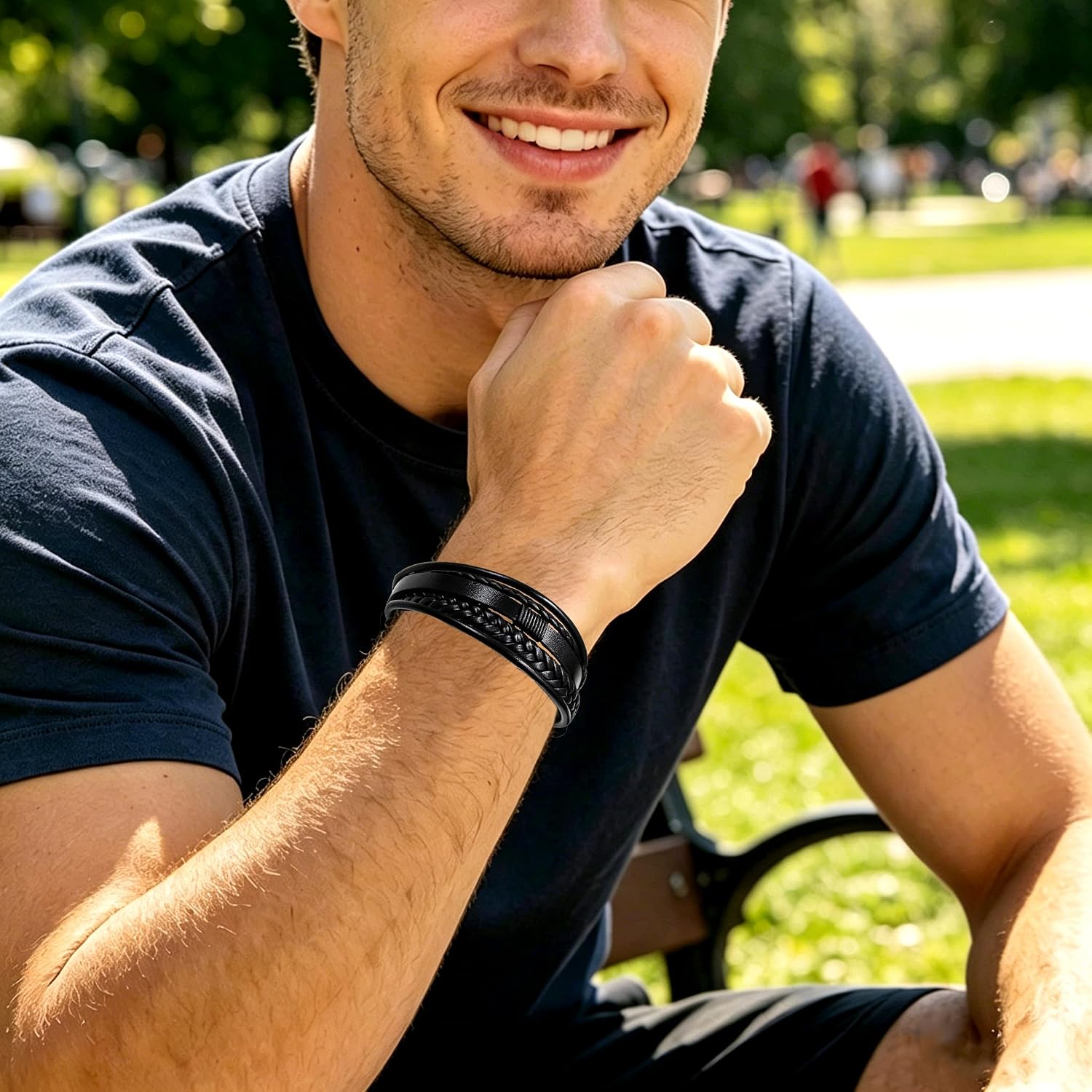 Personalized & Customizable Emergency Alert Bracelets for Men | Black & Coffee Leather Medical ID with Custom Engraved Medical Info or Editiable Dynamic QR Code