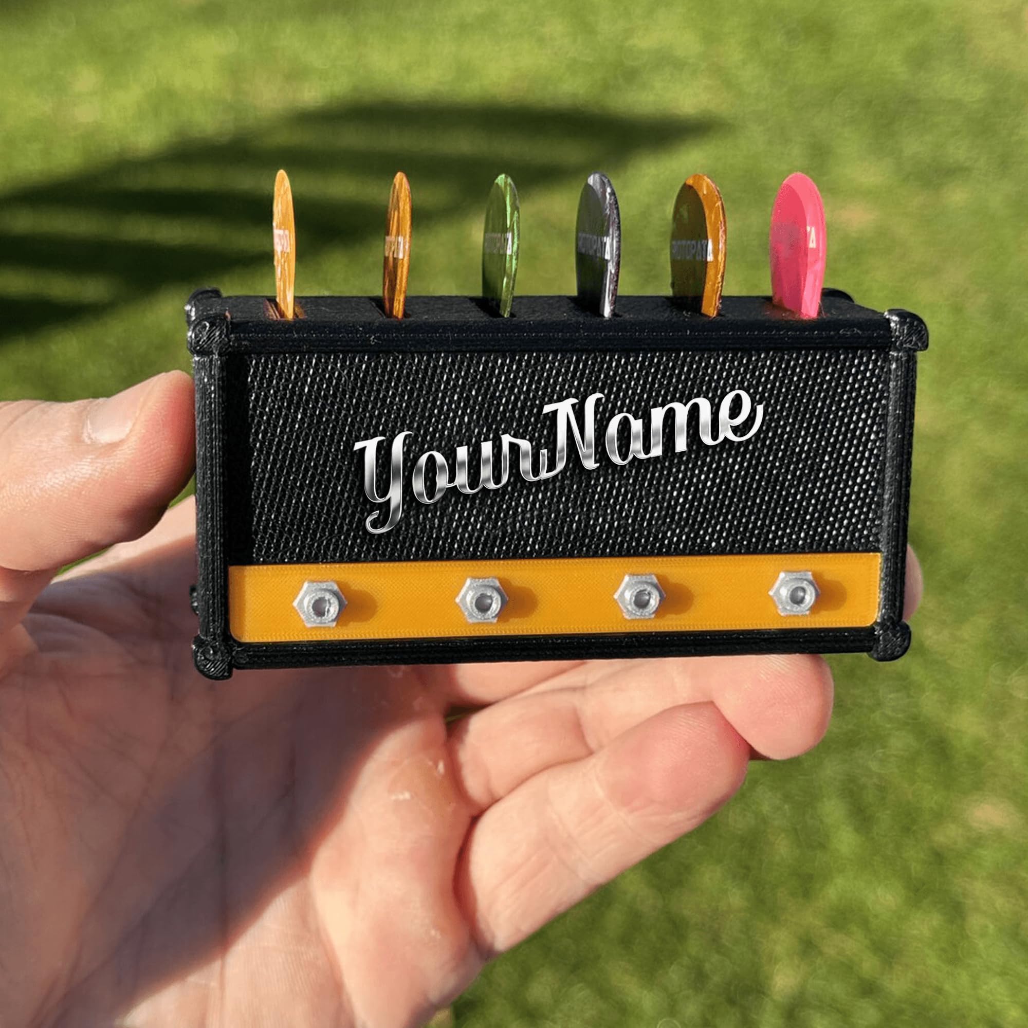 DIZZY Custom Name on 3D Printed Retro Guitar Amp Model Guitar Picks Holder - Premium Plectrum Holder for Musicians and Guitar Players, Music Lover, for Birthday Anniversary