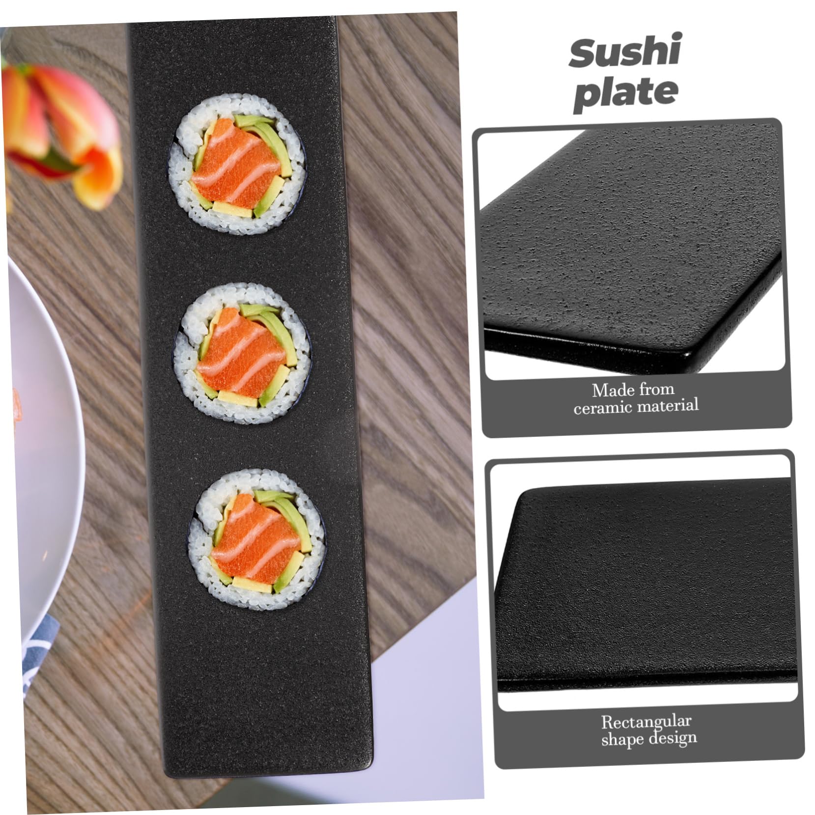 Plat de Sashimi Japonerie Rectangulaire en Céramique Noir, 1 Pièce