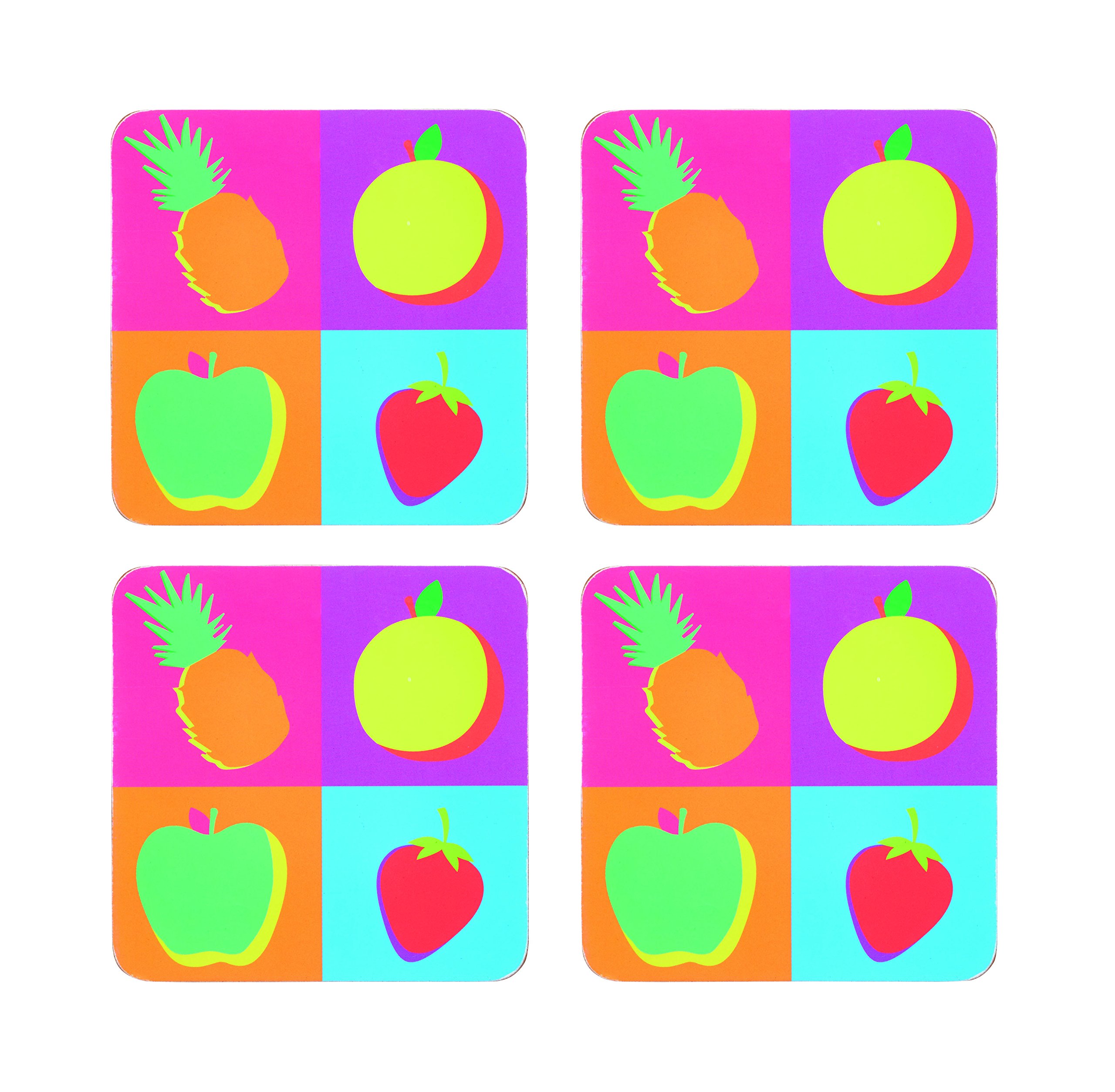 KitchenCraft 'Fruit' Cork Back Laminated Coasters, Set of 4