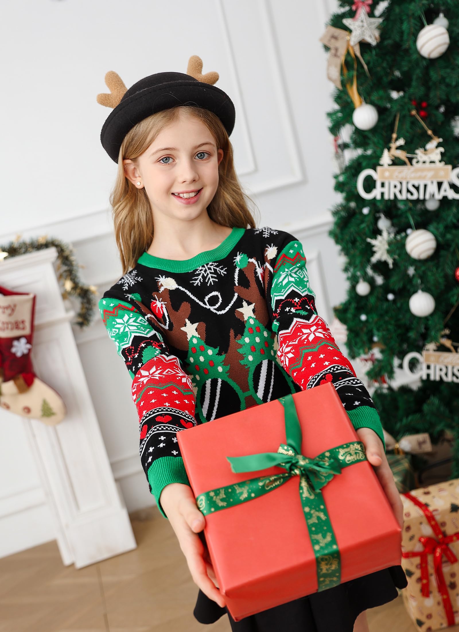 Fanient Jungen Mädchen Weihnachtspullover Kinder Strickpullover Lustig 3D Drucken Weihnachts Sweatshirts 7-14 Jahre