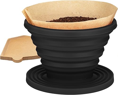 COLETTI Sierra Camping - Gotero de café plegable para verter sobre café, incluye paquete de filtros de papel negro, paquete de 1