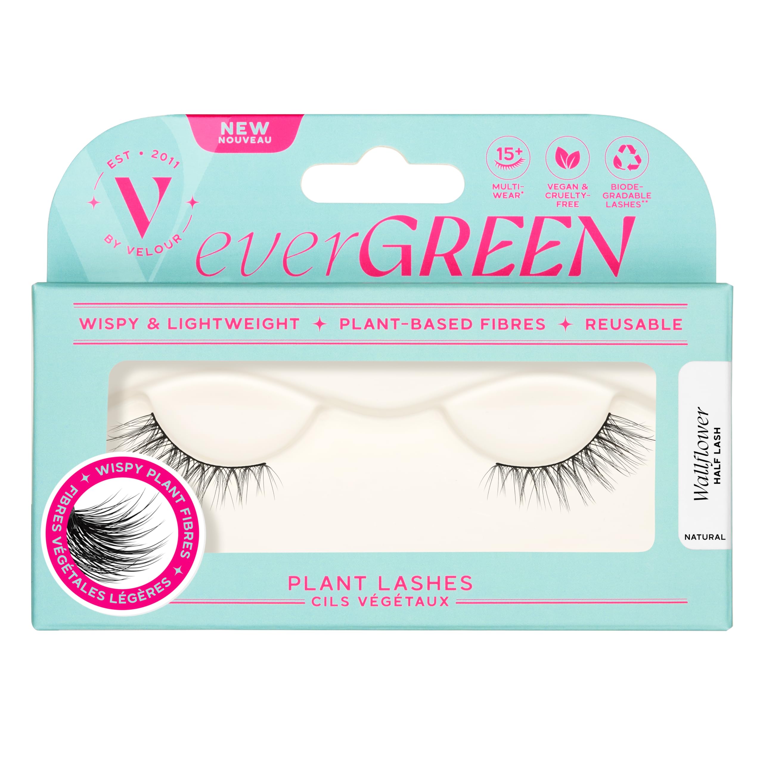 everGREEN Plant Lashes | Half Lashes | Strip Lashes | Natural Wispy Lashes | Fake Eyelashes | Plant-Based Fibres | Flared & Natural Volume (Wallflower) Half Lash