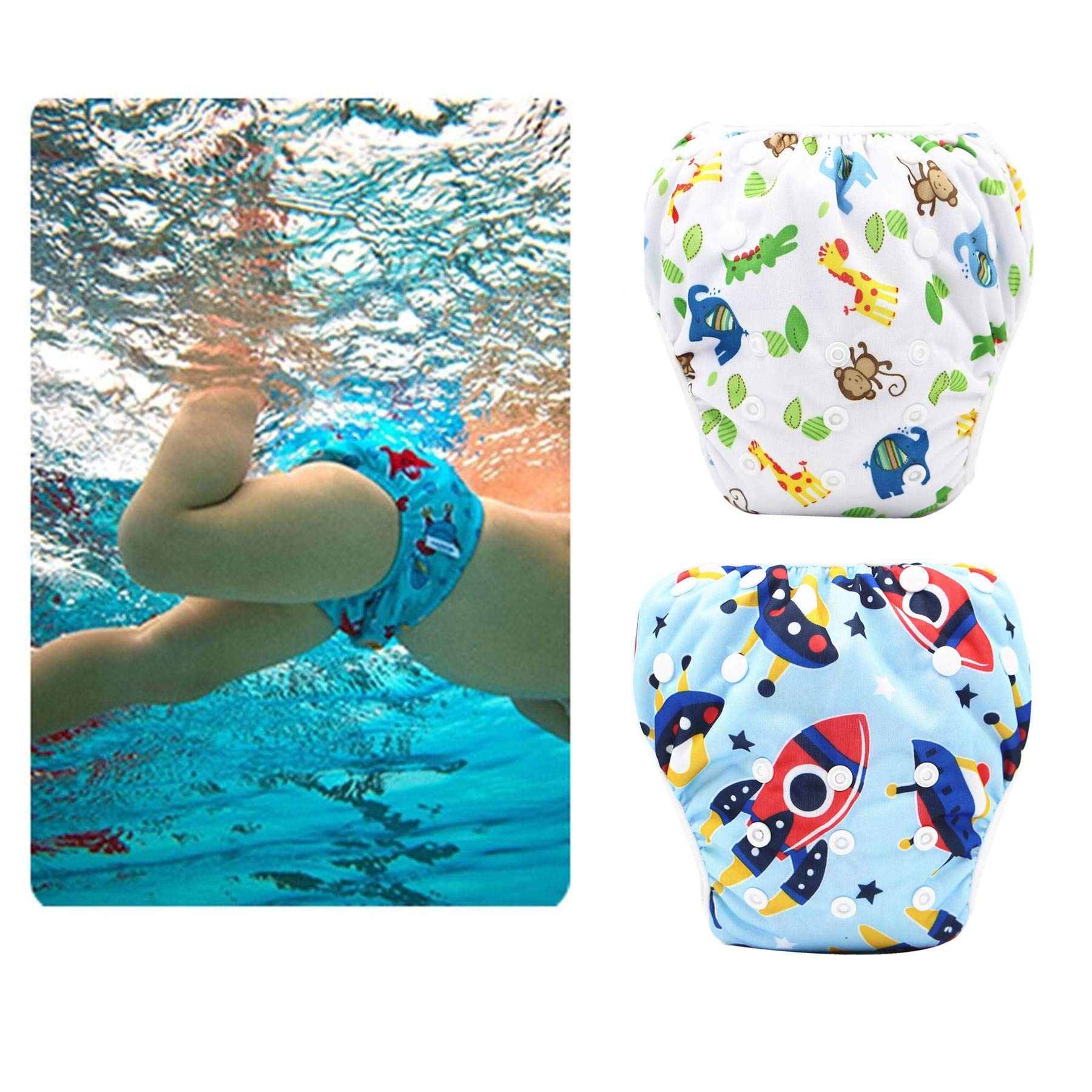 Swim Diaper (2 Pack), Adjustable Swimming Trunks for Babies Toddlers Infants Swimming Lesson