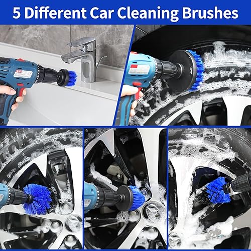 Miniatura 3 de Kit de 16 cepillos para neumáticos de rueda, cepillos para detalles de automóvil, cepillos de taladro para detalles de automóvil, flexible y