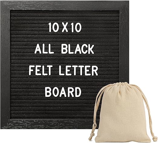 Black Felt Letter Board with 294 Changeable Letters&Numbers, 10”x10” Message Board Letter Sign Board in Black Frame with Stand and Canvas bag for Announcement&Notification(Black)