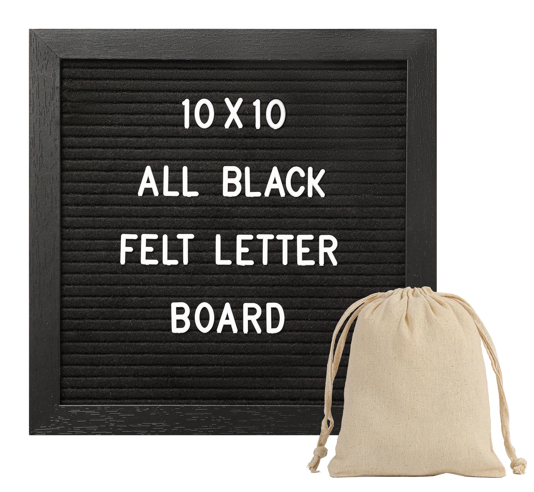 Schwarze Filz-Buchstabe mit 294 austauschbaren Buchstaben und Zahlen, 25,4 x 25,4 cm, schwarzer Rahmen mit Ständer und Leinentasche für Ankündigung und Benachrichtigung