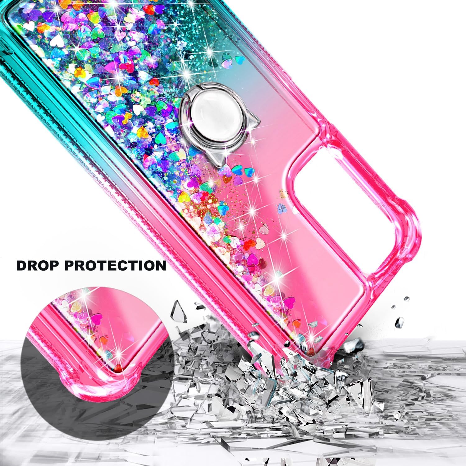 for Galaxy A35 5G Phone Case, Cute Liquid Glitter, Pink/Aqua image 2