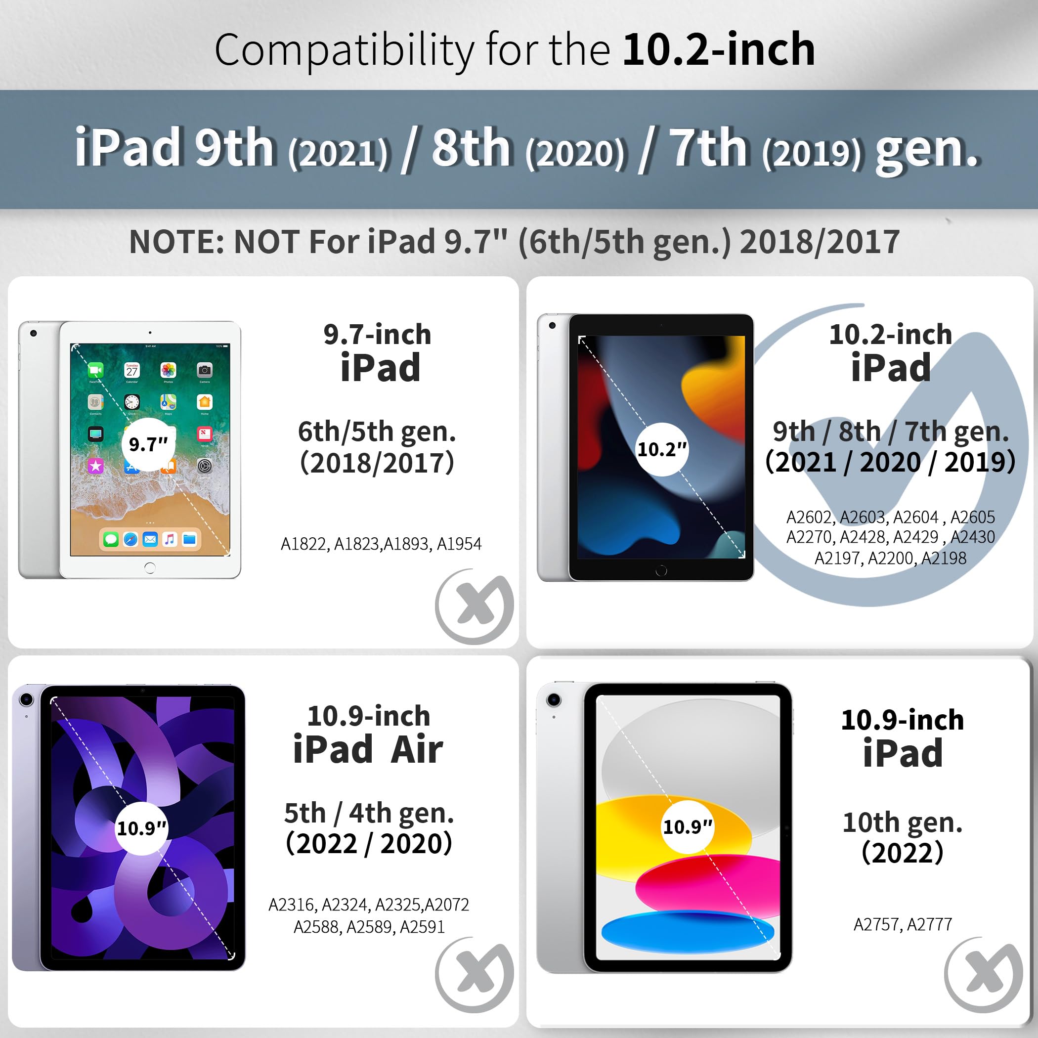 CACOE Cover Custodia Compatibile con iPad 9a Generazione 2021/iPad 8a Gen 2020/iPad 7a Gen 2019, Leggero Cover Protettivo Supporto con Pencil Holder per iPad 10.2, Grigio Scuro