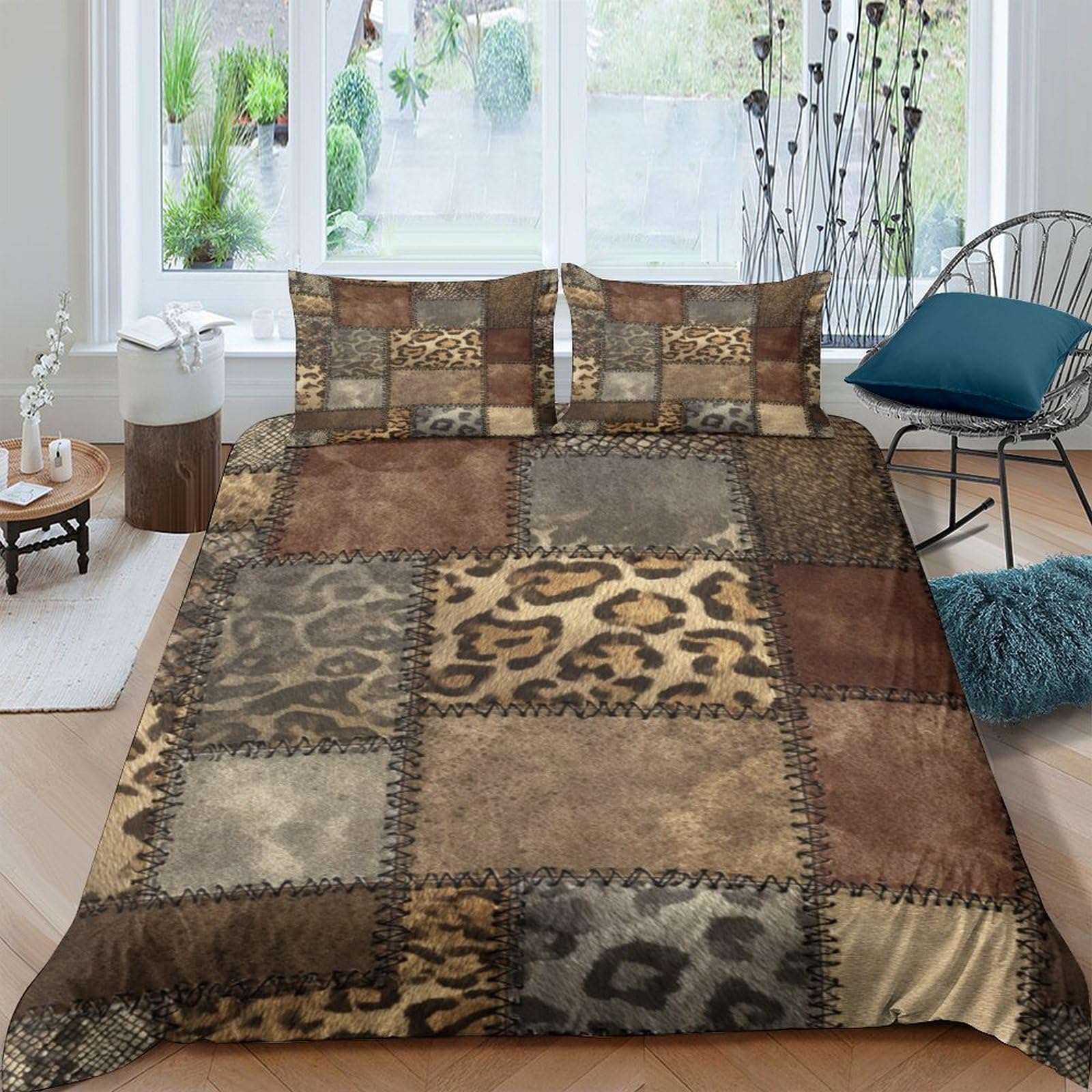 Ctjqhvkz Style-2 3D Printed Patchwork Leopard Fitted Sheet Microfiber Soft Non-Slip Animal Skin Mattress Cover Washable Bedroom Decor Single（135X200cm）
