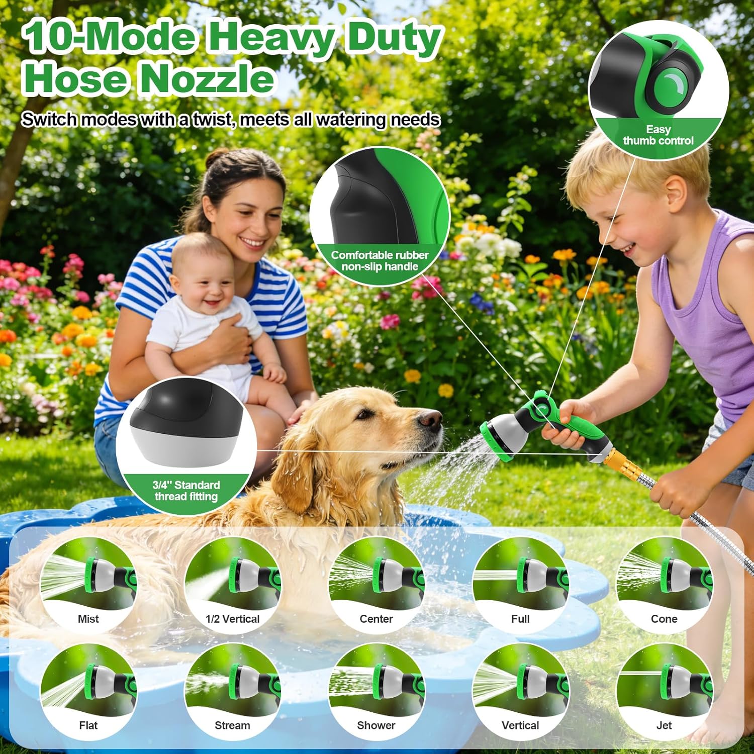 Toolasin Garden Hose 100FT, Flexible Stainless Steel Water Hose with 10-Function Nozzle, No-Kink, Leak-Proof, Wear-Resistant, 3/4 GHT, Easy to Use and Store, Ideal for Garden, Yard, Outdoor