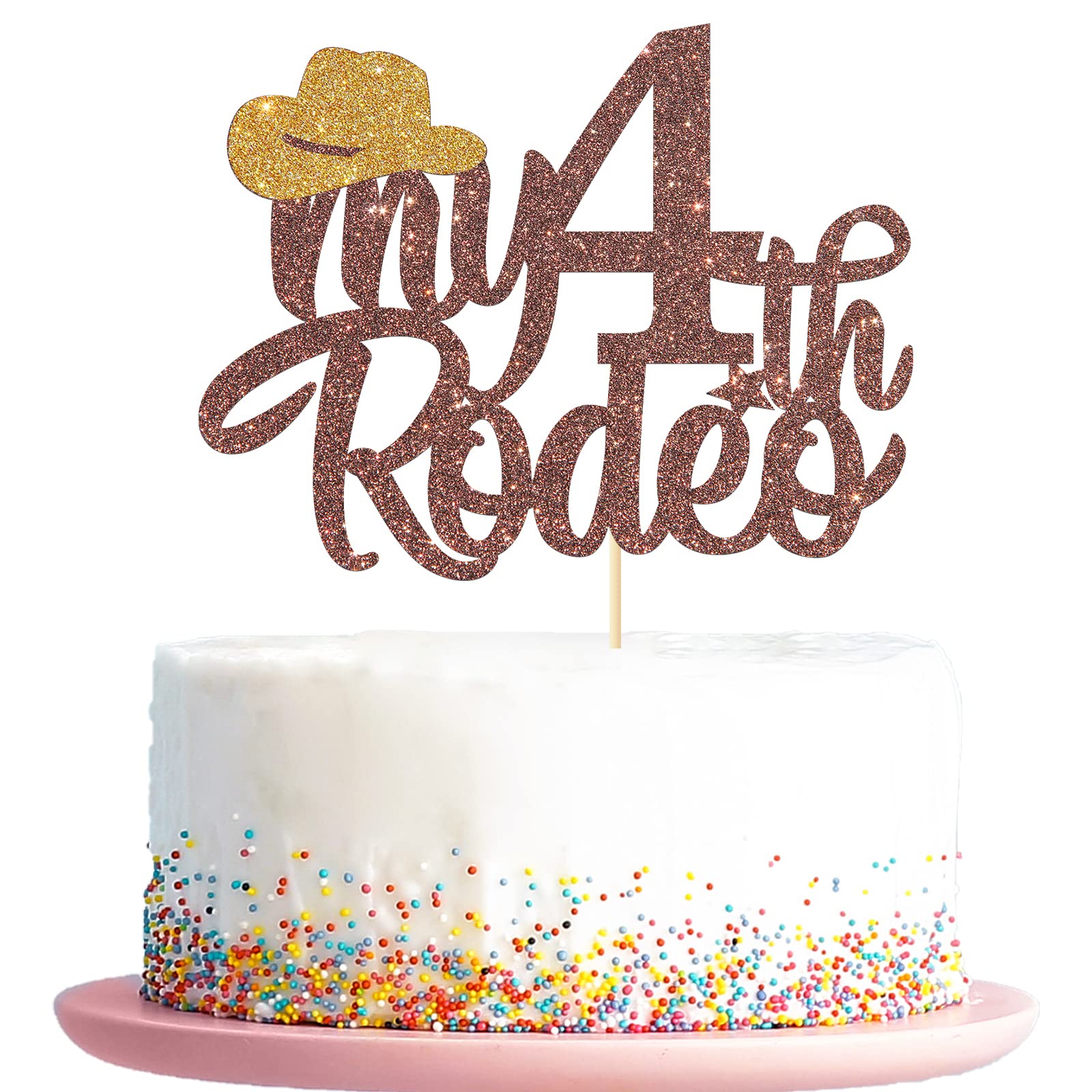 Western Happy Birthday Cake Topper – Cowboy/Cowgirl Motto, 4. Geburtstag, Schwarz Glitzernd