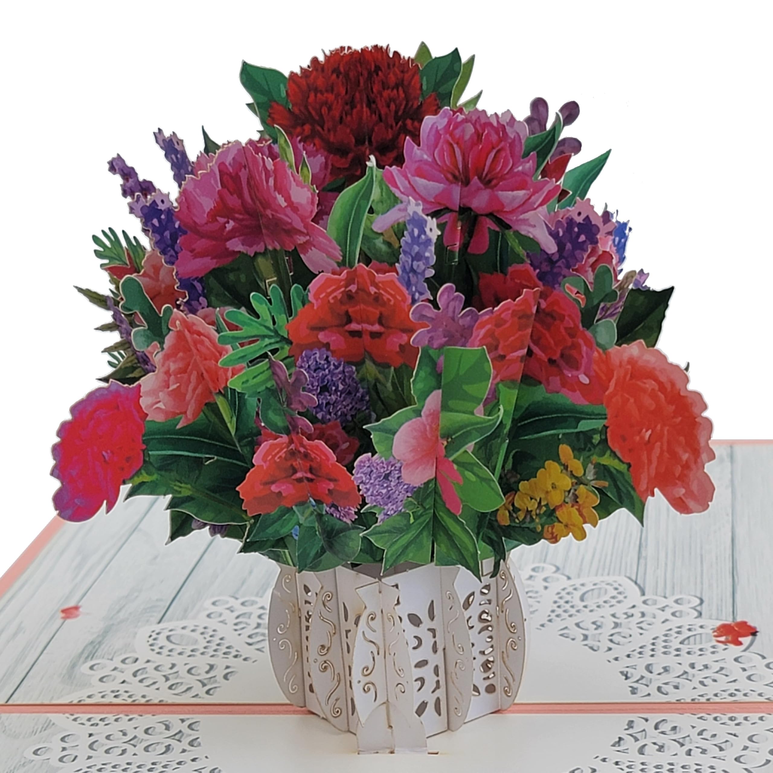 GFMUnique 3D Pop Up Greeting Card A Bouquet of Flowers - Perfect For Birthday, Valentine's, Mother's day, Anniversary, Wedding etc (EXC)(CARD-G12-Carnations)