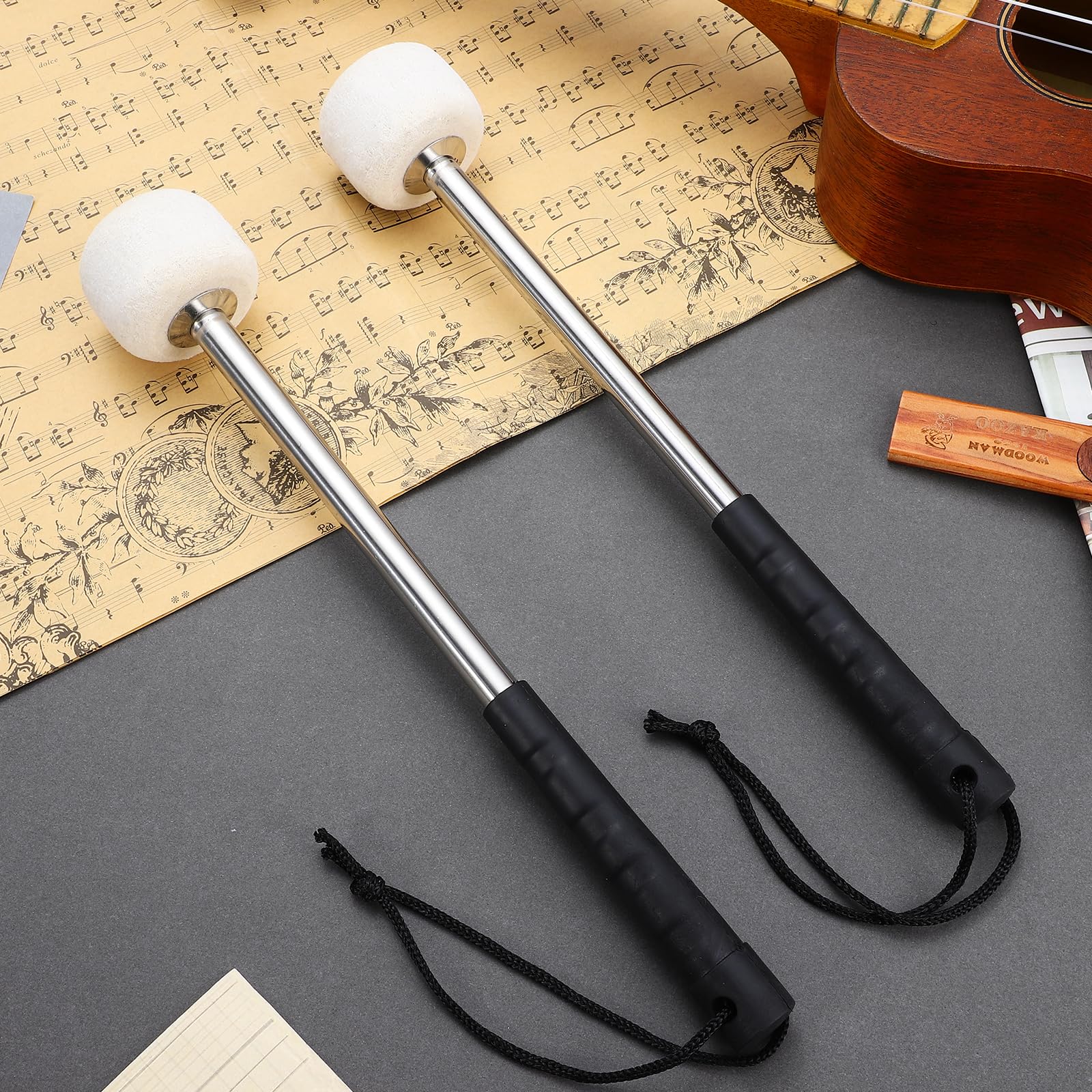 Vaguelly 2 Stück Drum Mallets Mit Filzkopf Und Edelstahlgriff Leichte Trommelstöcke Für Schüler Und Erwachsene Tragbare Percussion Schlägel Für Schlagzeug Übung Und Marschtrommel