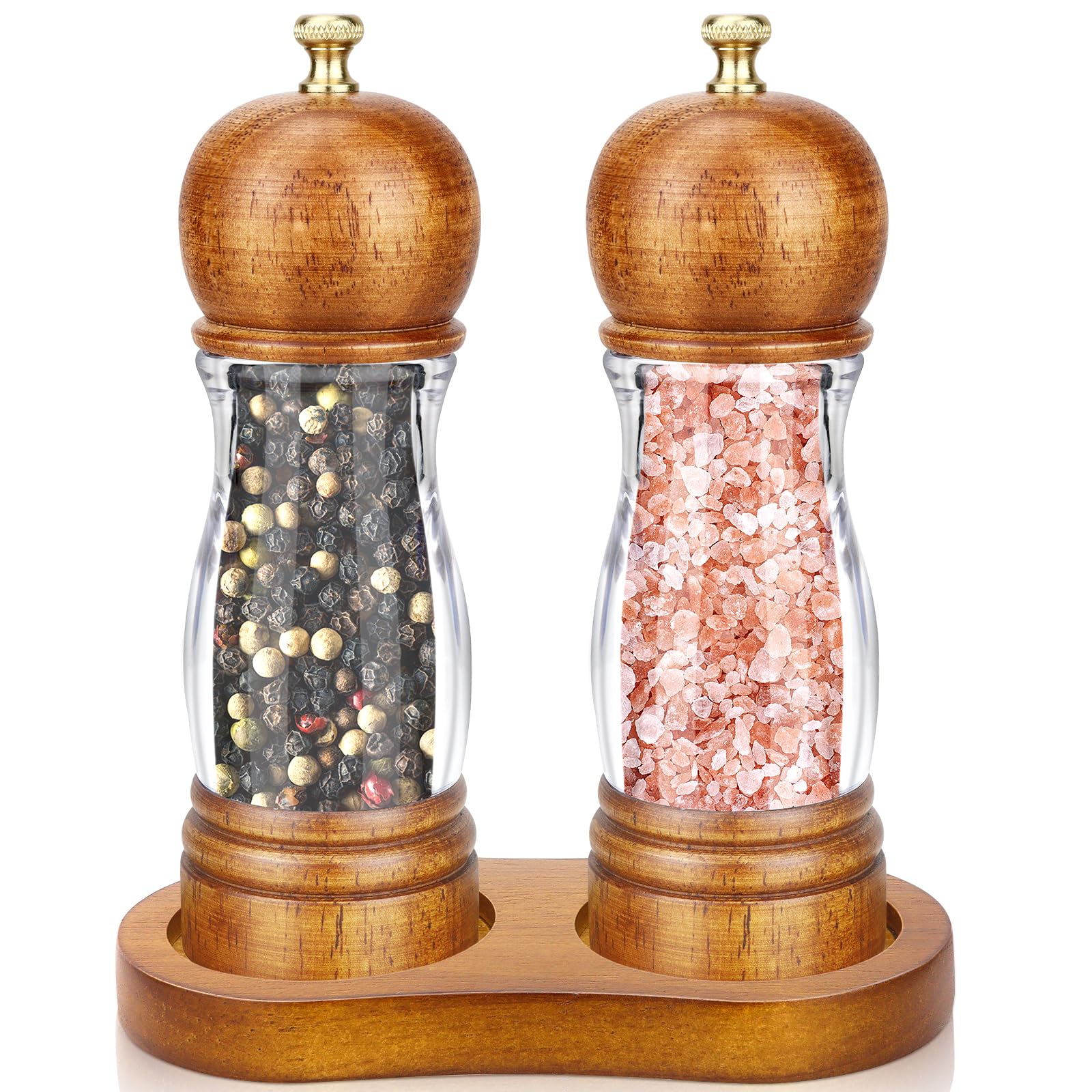 Moulin Sel Poivre Bois BOCHION 2pcs - Broyeur Céramique Réglable | Salière Poivrière Base