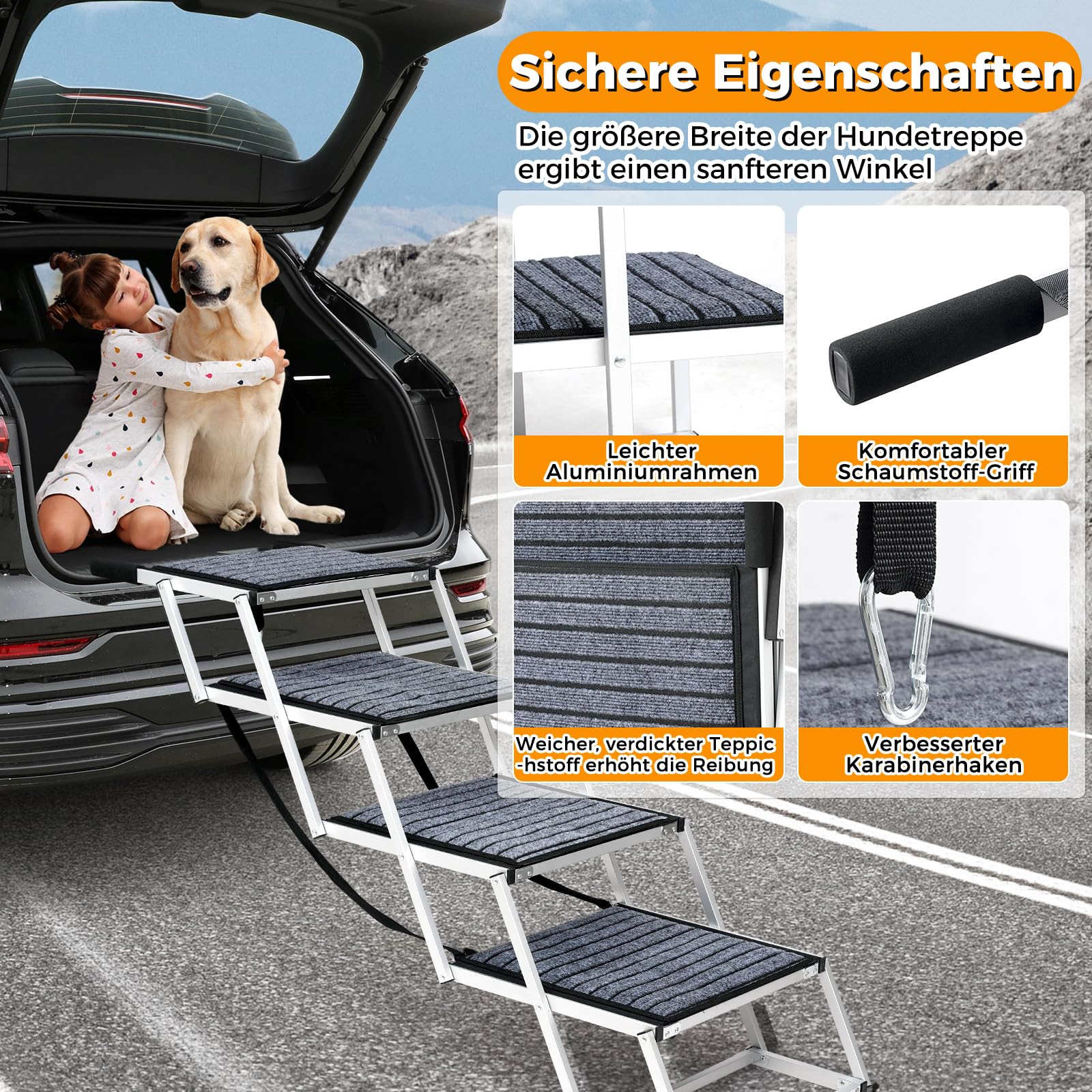 Extra Wide Dog Ramp For Car, Dog Ramps For Large Dogs With Non-Slip Surface, Folding Portable Dog Steps Lightweight Dog Stairs For Cars SUV, High Beds & Trucks, Supports Up To 250 - View #14