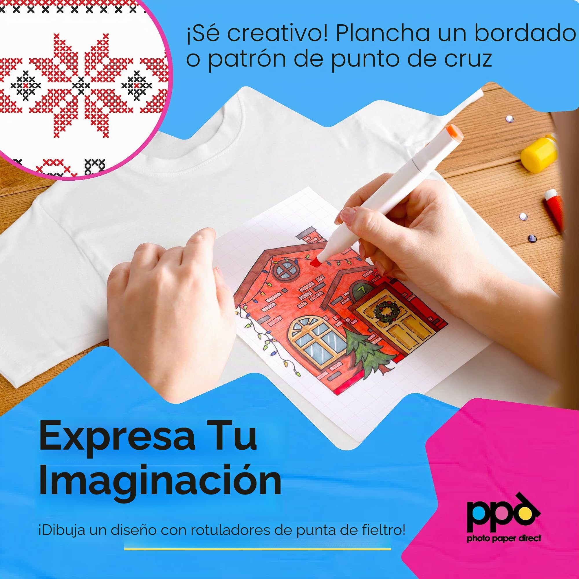 PPD A4 x 100 Hojas de Papel de Transferencia Térmica Para Camisetas, Mascarillas y Tejidos Blancos o Claros - Para Impresora de Inyección de Tinta Inkjet - PPD-1-100