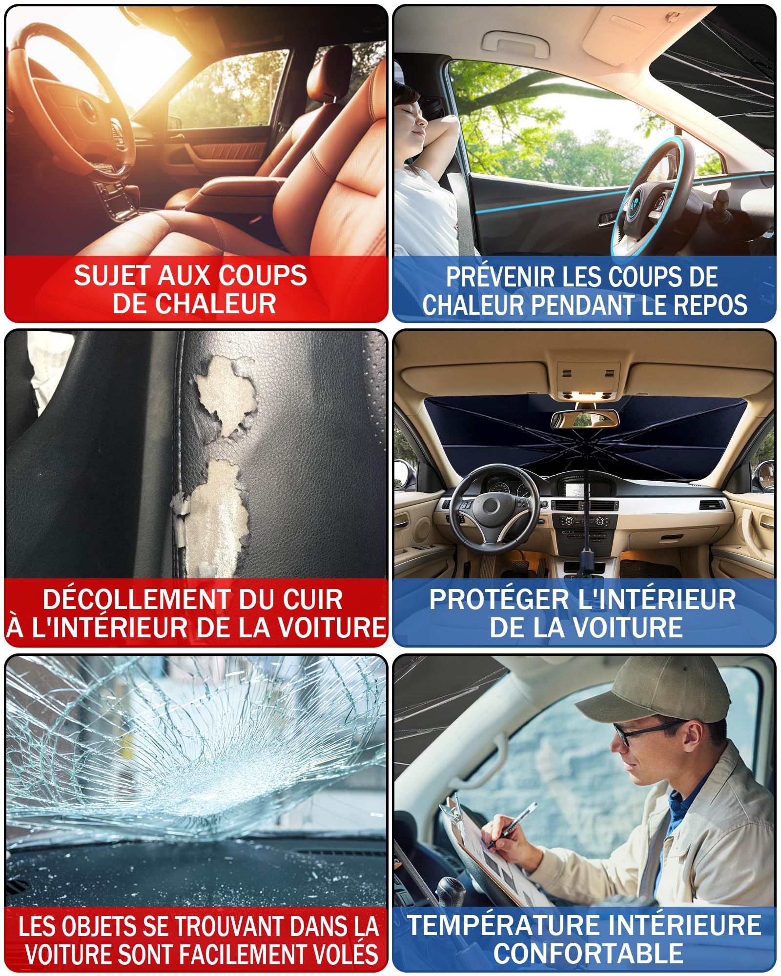 Pare-Brise Pliable, Pare-Soleil Parapluie pour Voiture, Protection UV Couverture Flexible