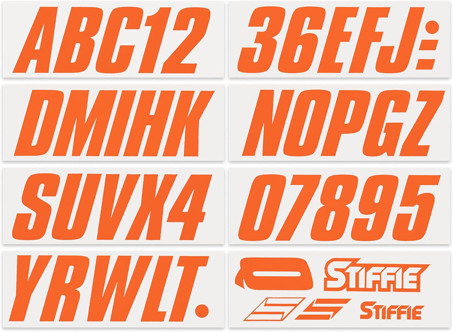 STIFFIE Shift Orange 3" Boat & PWC Registration Decals • Numbers Letters Stickers