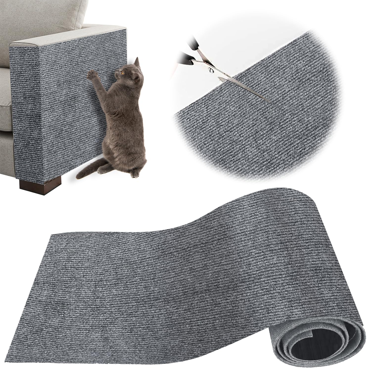 Protezione Divano Graffi Gatto, Tappeto Tiragraffi per Gatti Autoadesivo 100x30cm, Riutilizzabile e Tagliabile, Ideale per Divani, Mobili e Pareti, Tiragraffi divano, Sisal e Moquette (Grigio chiaro)