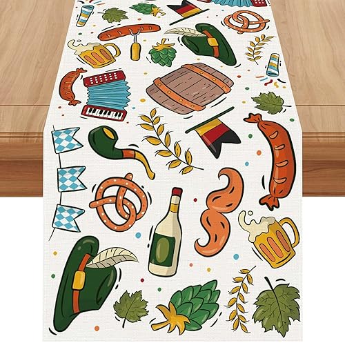 Jiudungs Oktoberfest Table Runner - 72 Inches Long Bavarian Tablecloth