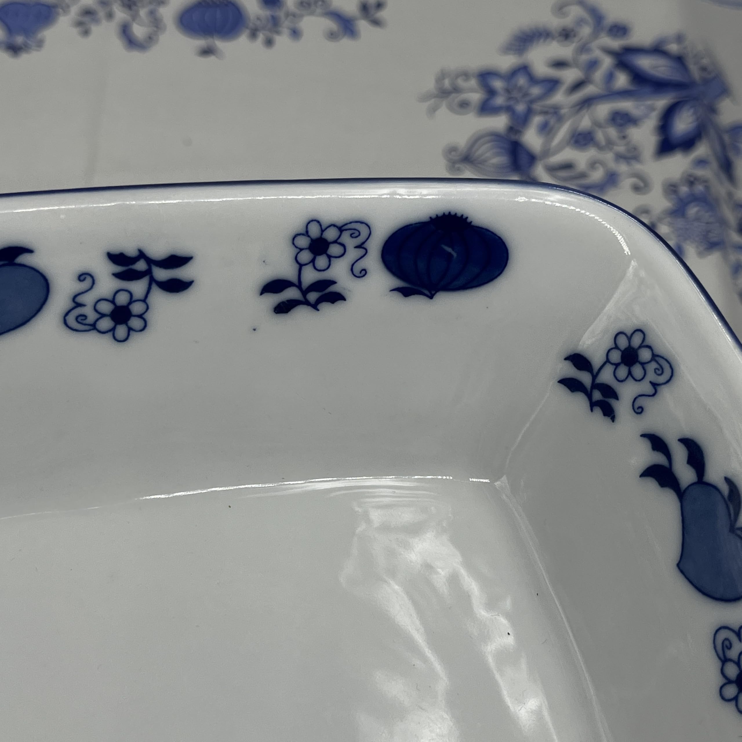 Generisch Porzellan quadratische Servierschale – Blau-Weißes Zwiebelmuster-Stil 22,5 cm
