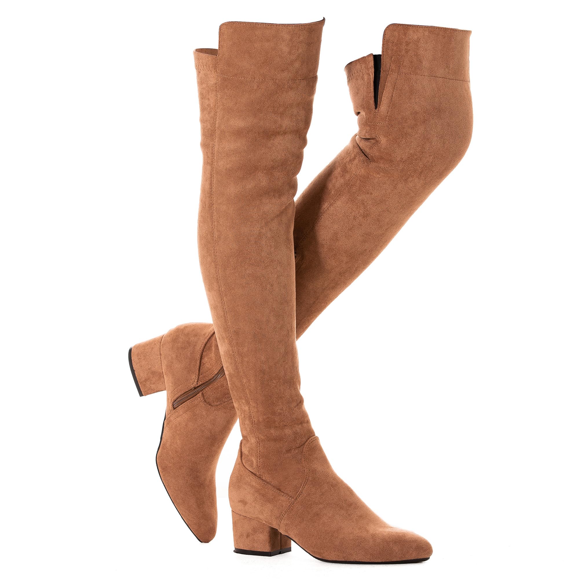 N.N.G Women Over the Knee Boots Thigh High Suede Black Block Low 2 Inch Heel Chunky Above Knee Winter Pointed toe