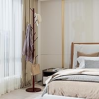 Vista 16 de Perchero de 2 niveles independiente, fácil de montar, 8 ganchos de madera, con almacenamiento de zapatos, resistente, para ahorrar espacio, perchero