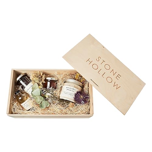 Stone Hollow Farmstead Caja de regalo de desayuno feliz (juego de 4 piezas en caja de regalo de madera)