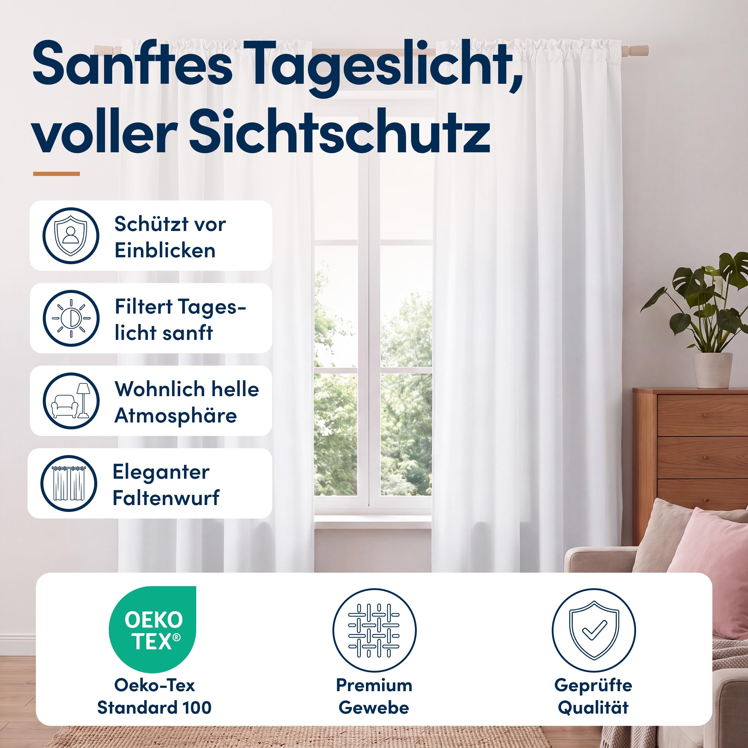 Gardine mit Kräuselband Blickdicht Weiß - H 145 x B 140 cm (1 Stück)