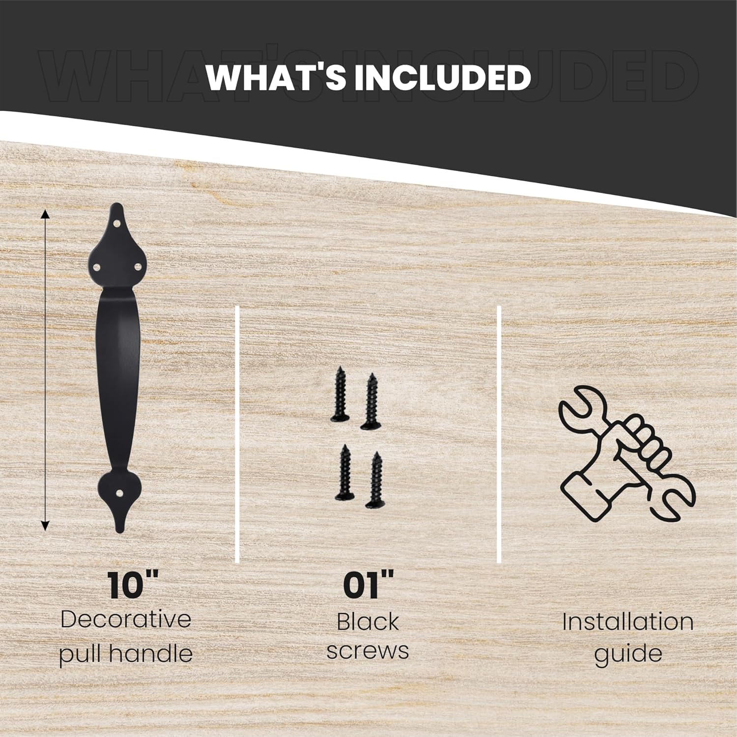 10” Ornamental Gate Handle - Decorative Handle Pill for Gate, Kitchen, Sheds, Garage, Barn Door, Sliding Door, Fences, Closets, Pantries - Indoor & Outdoor Use - Black