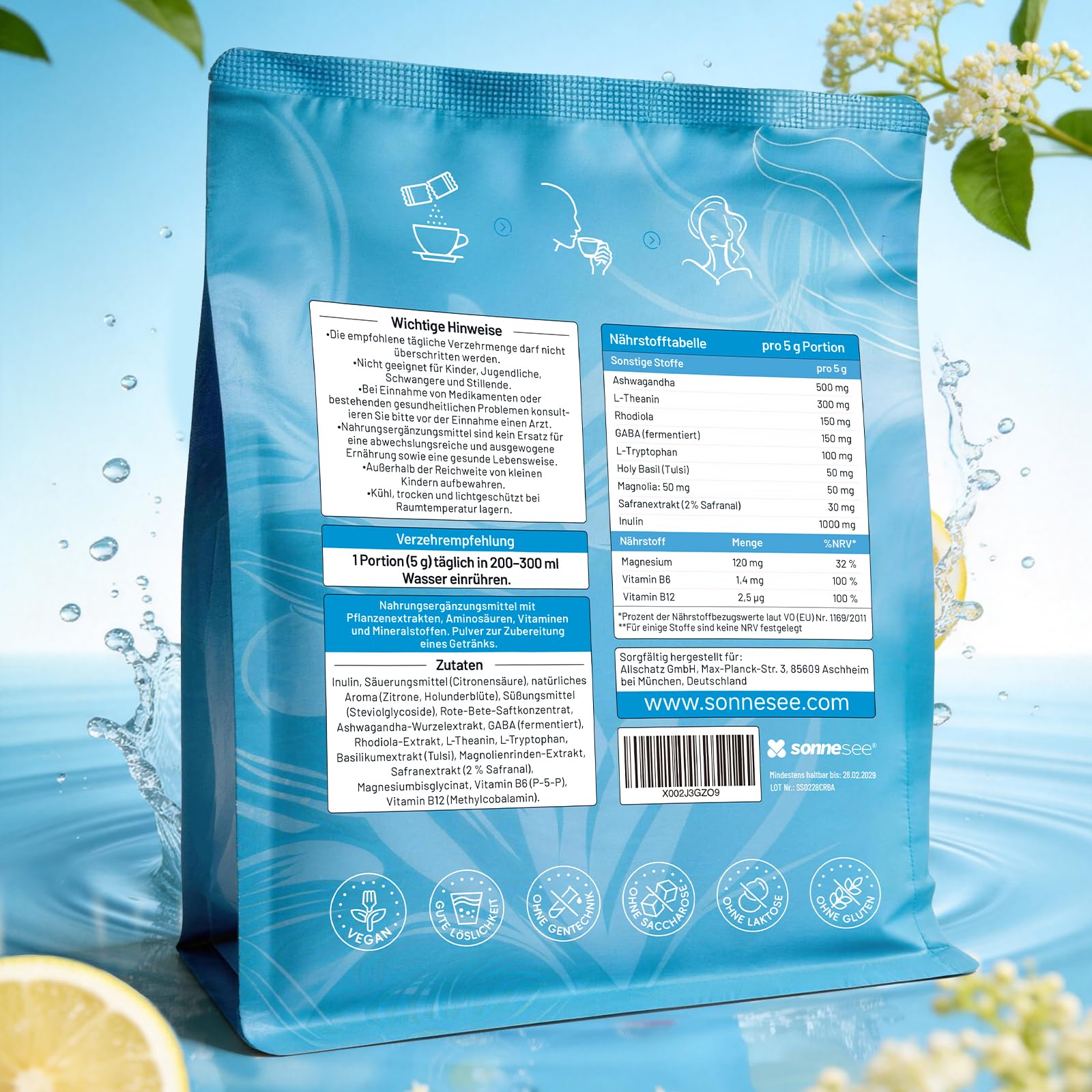 Cortisol Balance Support- Stress Adaptogen Pulver (Cortisol Cocktail) - Mit Ashwagandha Rhodiola GABA & L-Theanin – Zur Unterstützung der Nerven & Psyche – 150g Laborgeprüft in Deutschland