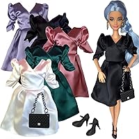 Vista 2 de Eledoll Paquete de ropa de lujo para muñeca de 12 pulgadas de satén de celebración de 5 vestidos para muñecas con curvas