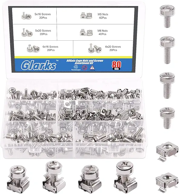 Lot de 80 écrous cage M5 M6 avec vis pour rack serveur - Glarks