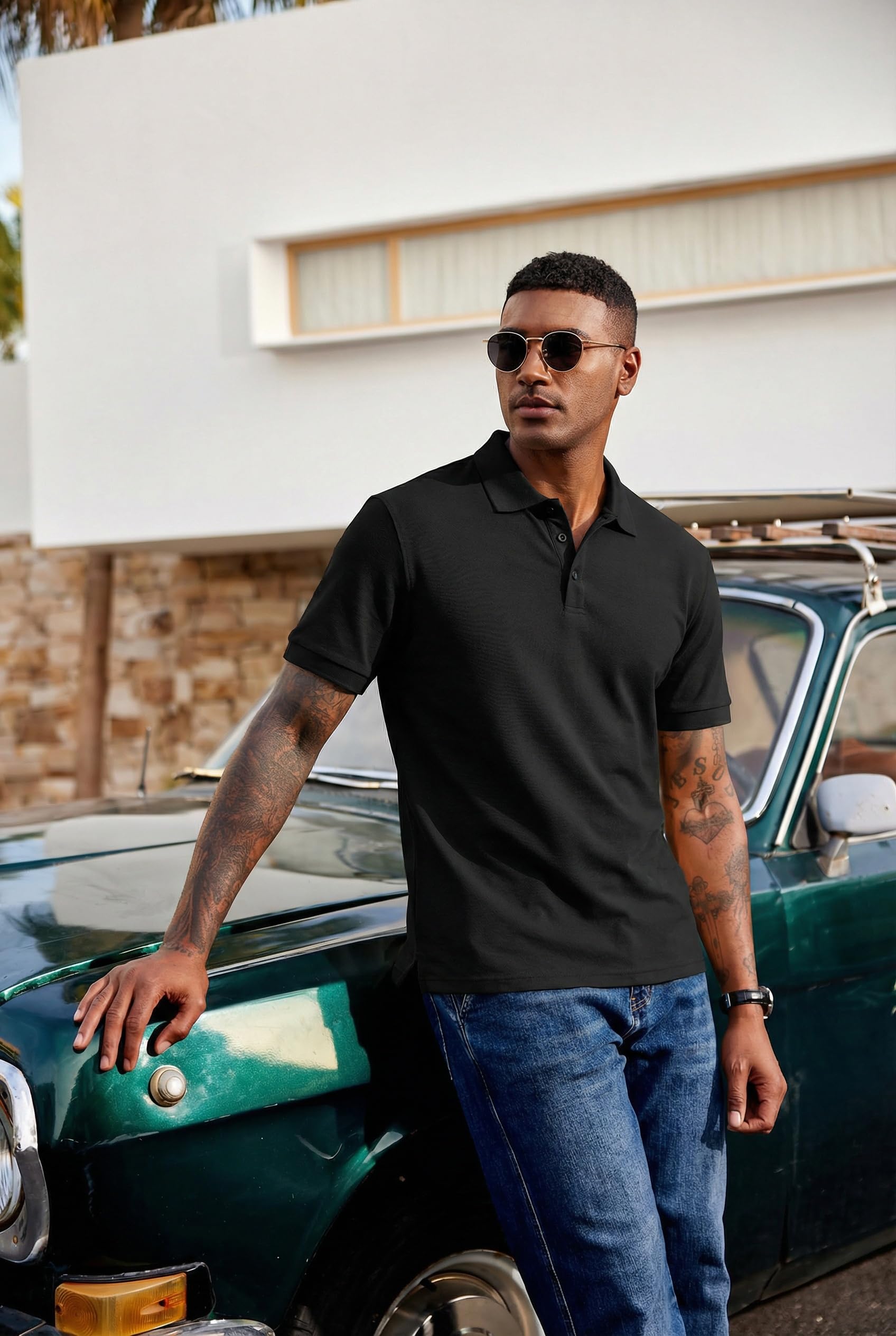 COOFANDY Polo Hombre Manga Corta de Algodón Básico Polo de Golf Casual Verano - 3