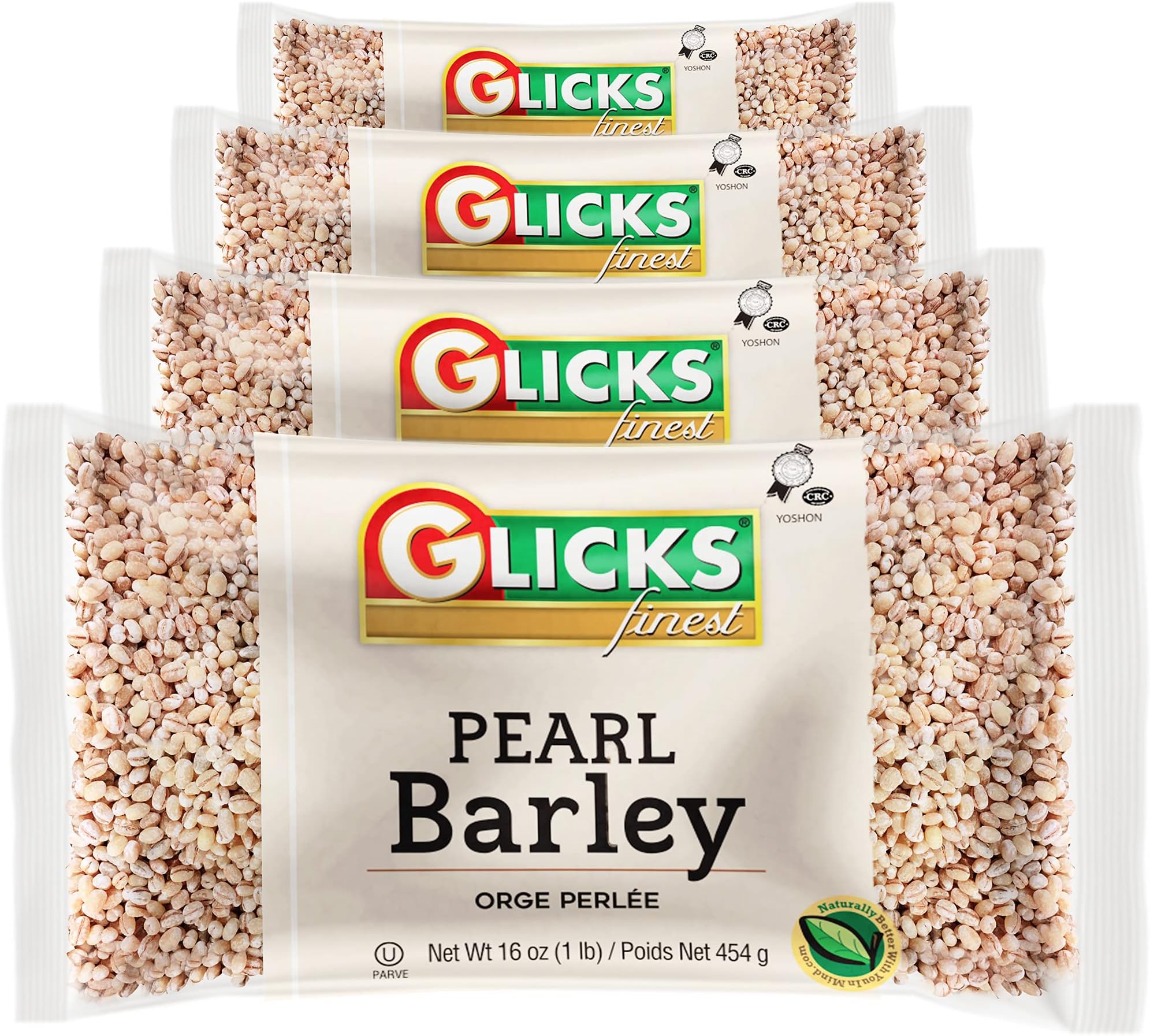 Glicks Pearl Barley Beans 16oz (4 Pack) | Premium Taste & Texture, Perfect for Soups, Stews, Cholent, Chilis