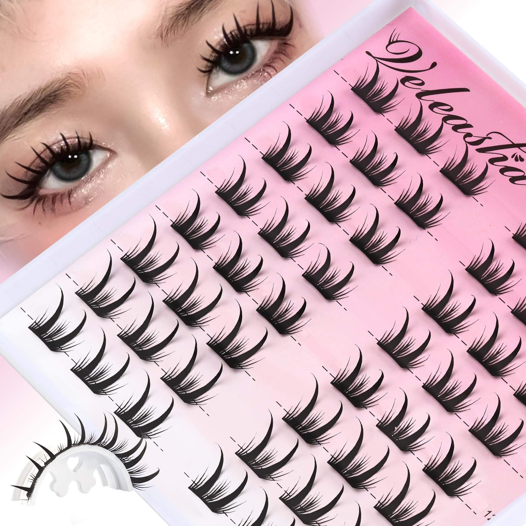 Veleasha Manga Lash Clusters Spiky Eyelashes Cluster Wispy 10-14MM Anime Cluster Lashes Laser Tech Lightweight DIY Eyelash Clusters (FlickInk)